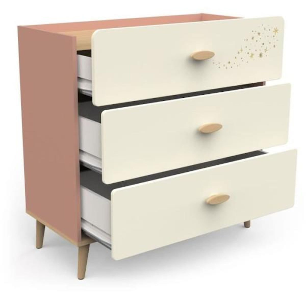 Demeyere Commode SUZIE - 3 tiroirs - Couleur Chene et Abricot - L86,9 x P39,6 x H88,5 cm - DEMEYERE