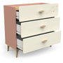 Voir la diapositive 4 : Demeyere Commode SUZIE - 3 tiroirs - Couleur Chene et Abricot - L86,9 x P39,6 x H88,5 cm - DEMEYERE