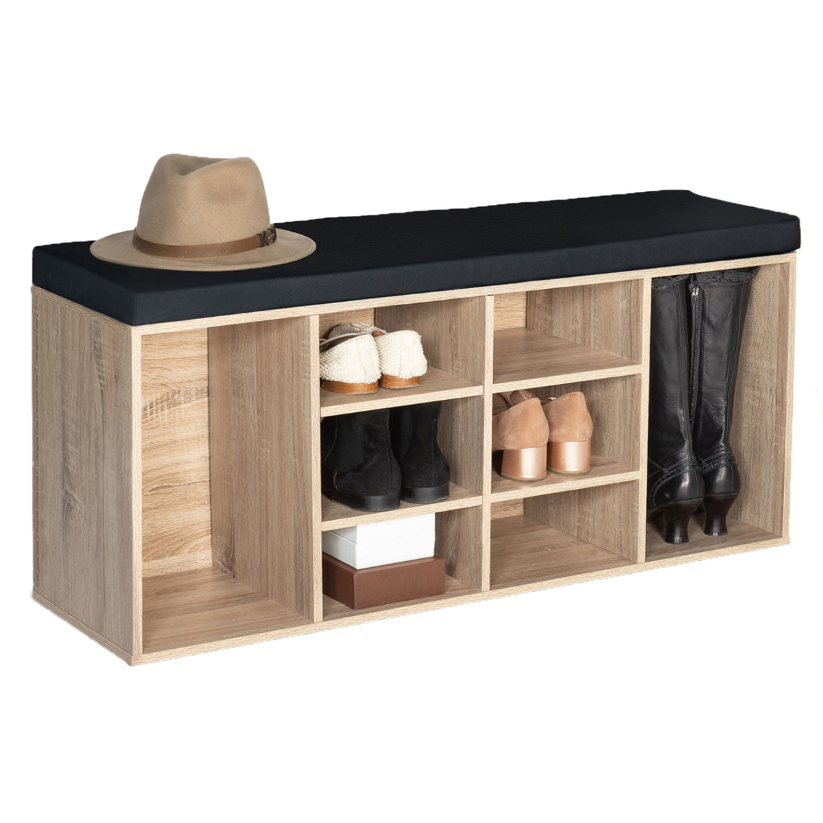 ID MARKET Banc d'entrée chaussures avec coussin TEO bois façon hêtre