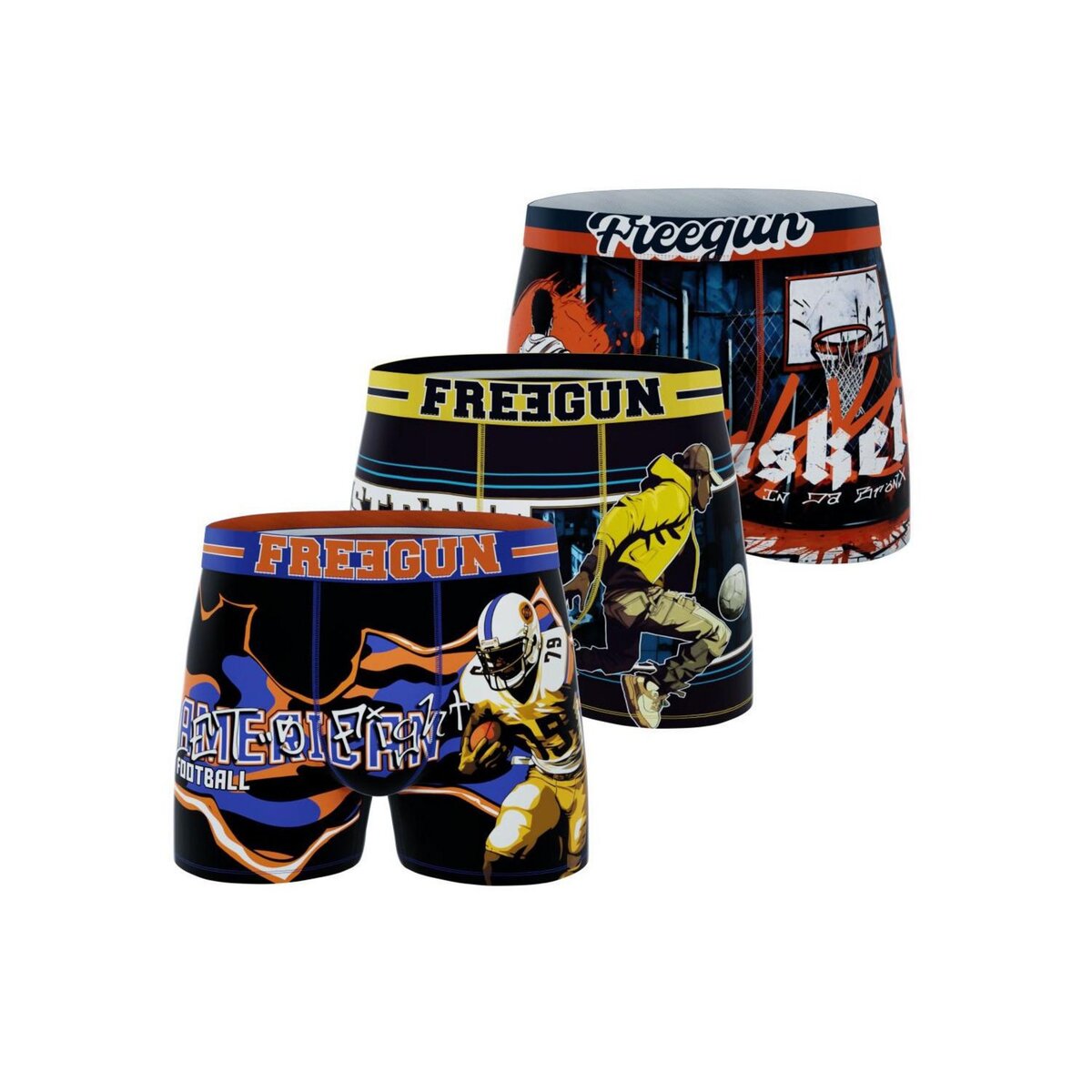 FREEGUN Lot de 3 boxers homme Sport Usa