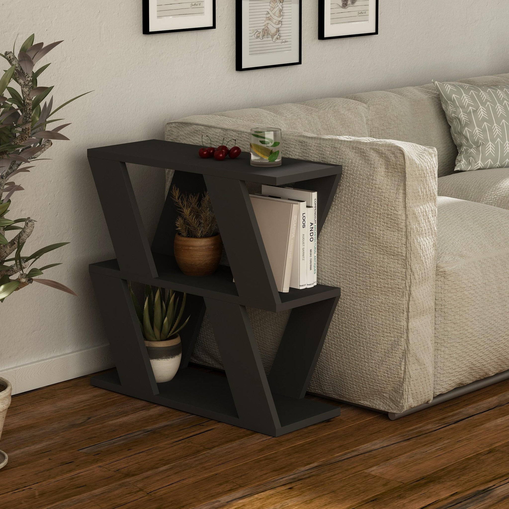 Voir la diapositive 2 : Habitat et Jardin Table d'appoint en bois  lazena  - 60 x 22 x 57 cm - anthracite