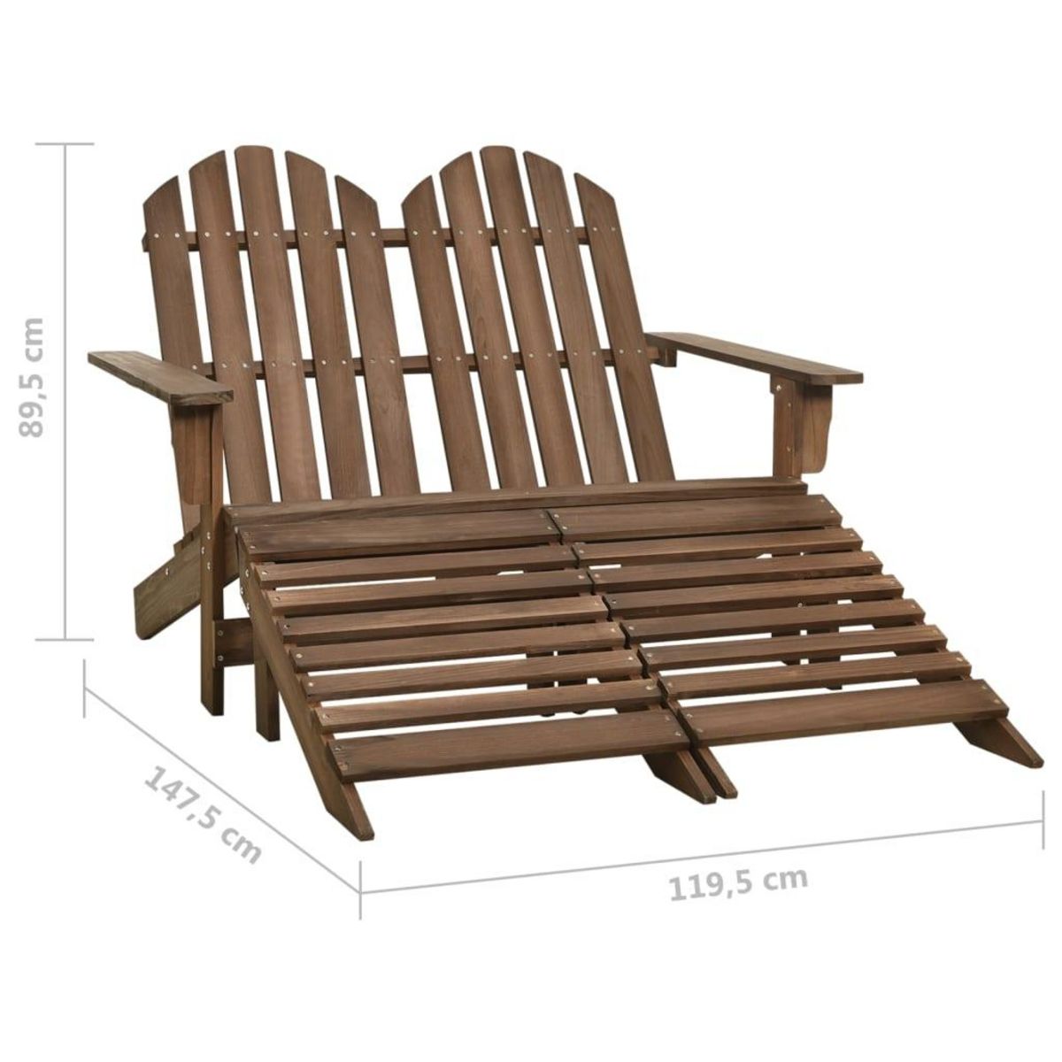 VIDAXL Chaise de jardin Adirondack 2 places repose-pied sapin marron