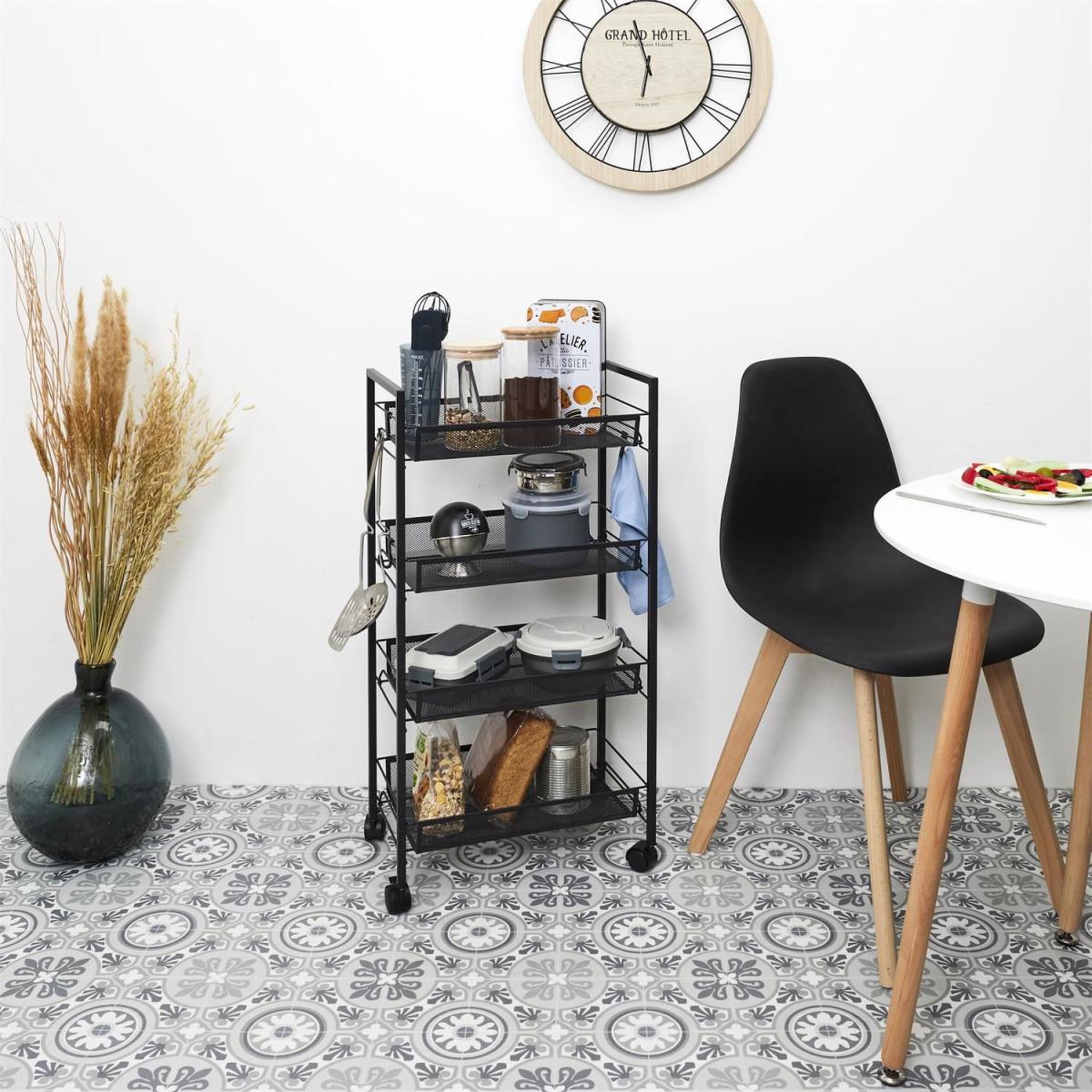 Voir la diapositive 4 : The Home Deco Factory Desserte 4 Niveaux en Métal  Roulettes  84cm Noir