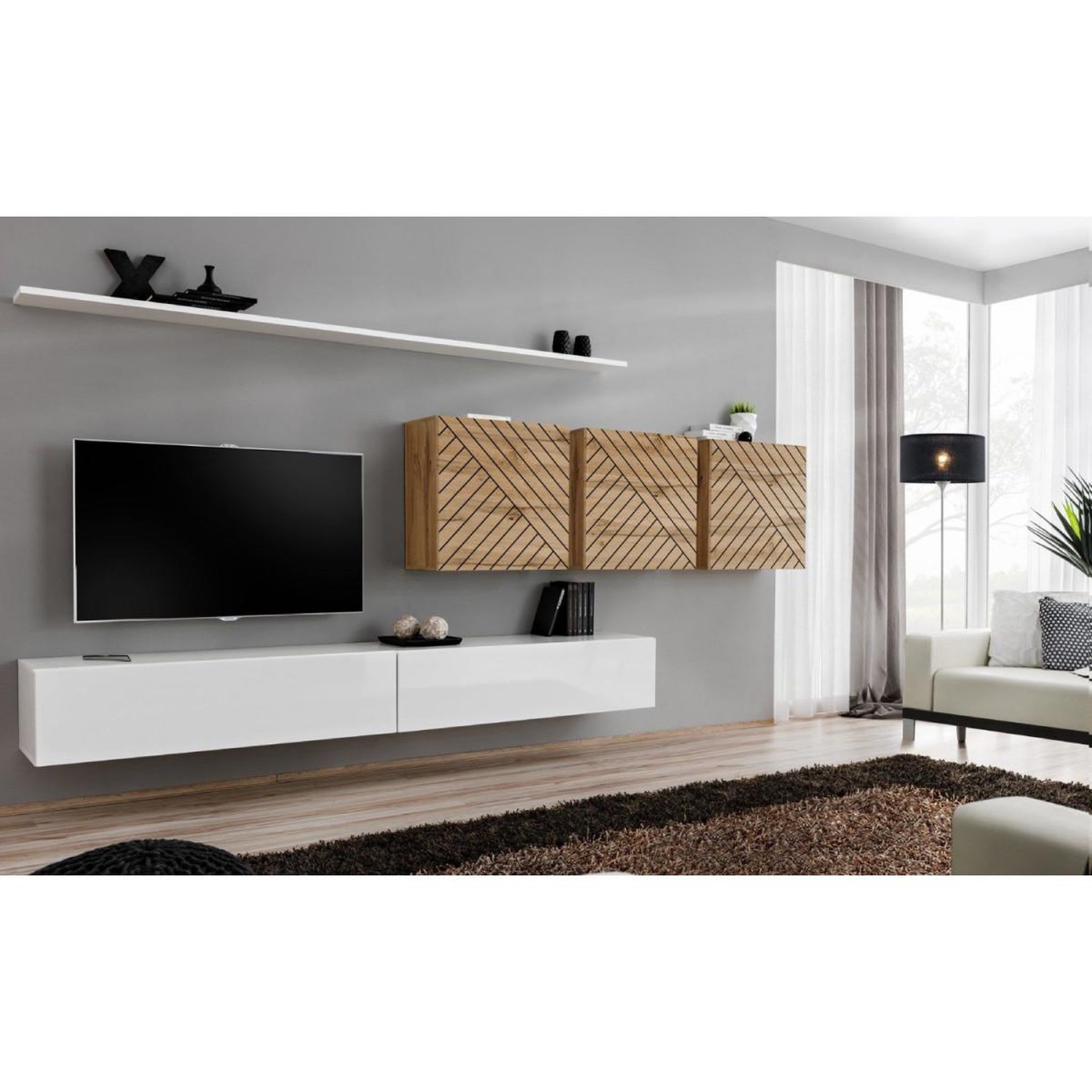 Voir la diapositive 2 : Paris Prix Ensemble meuble tv  switch lamel vii  340cm blanc & naturel