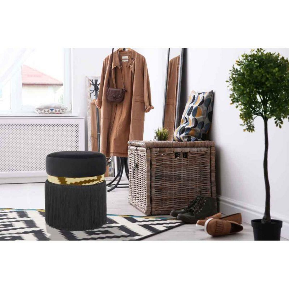 Paris Prix Pouf Rond Bicolore  Rebecca  45cm Noir & Or