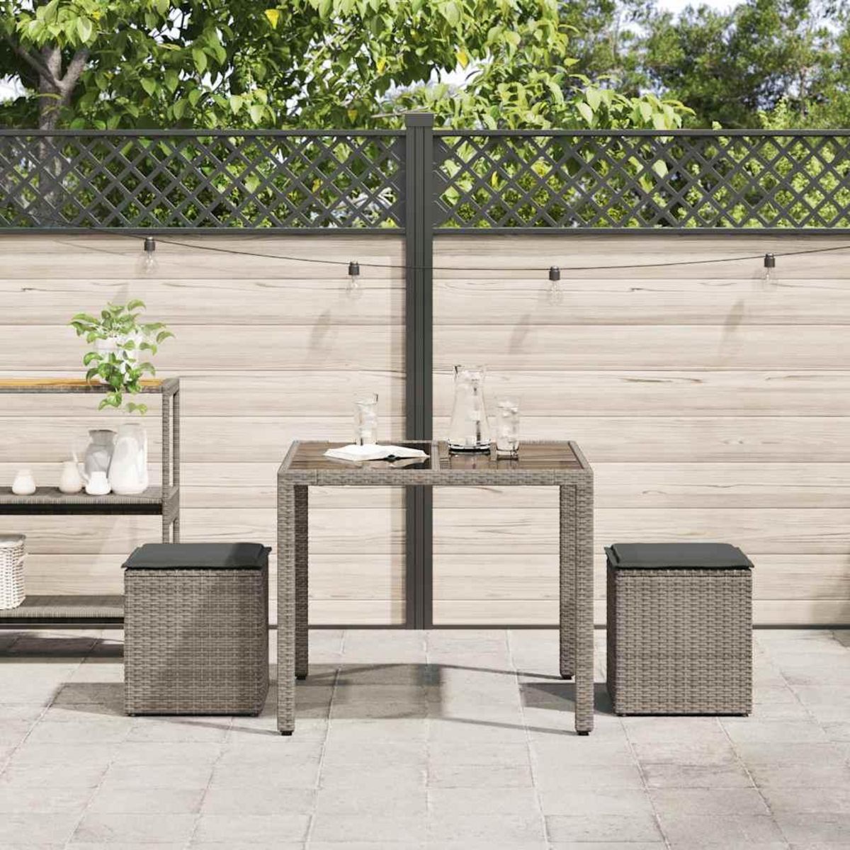 VIDAXL Tabourets jardin coussins lot de 2 gris 40x40x43 cm poly rotin
