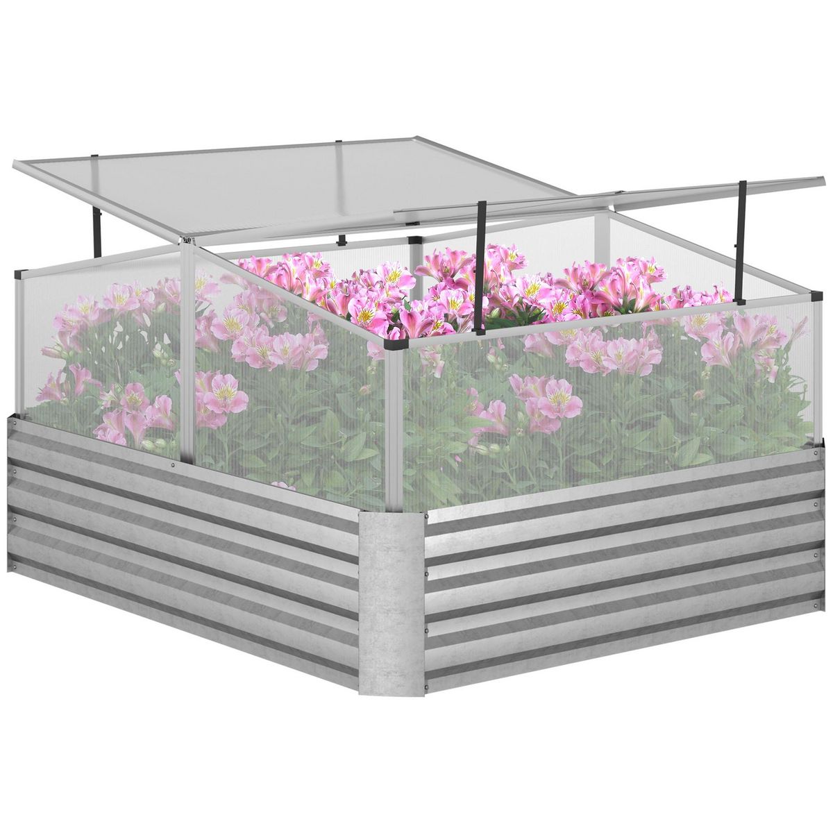 OUTSUNNY Mini serre de jardin carré potager 2 lucarnes dim. 126L x 107l x 67H cm alliage alu. acier galvanisé ondulé polycarbonate