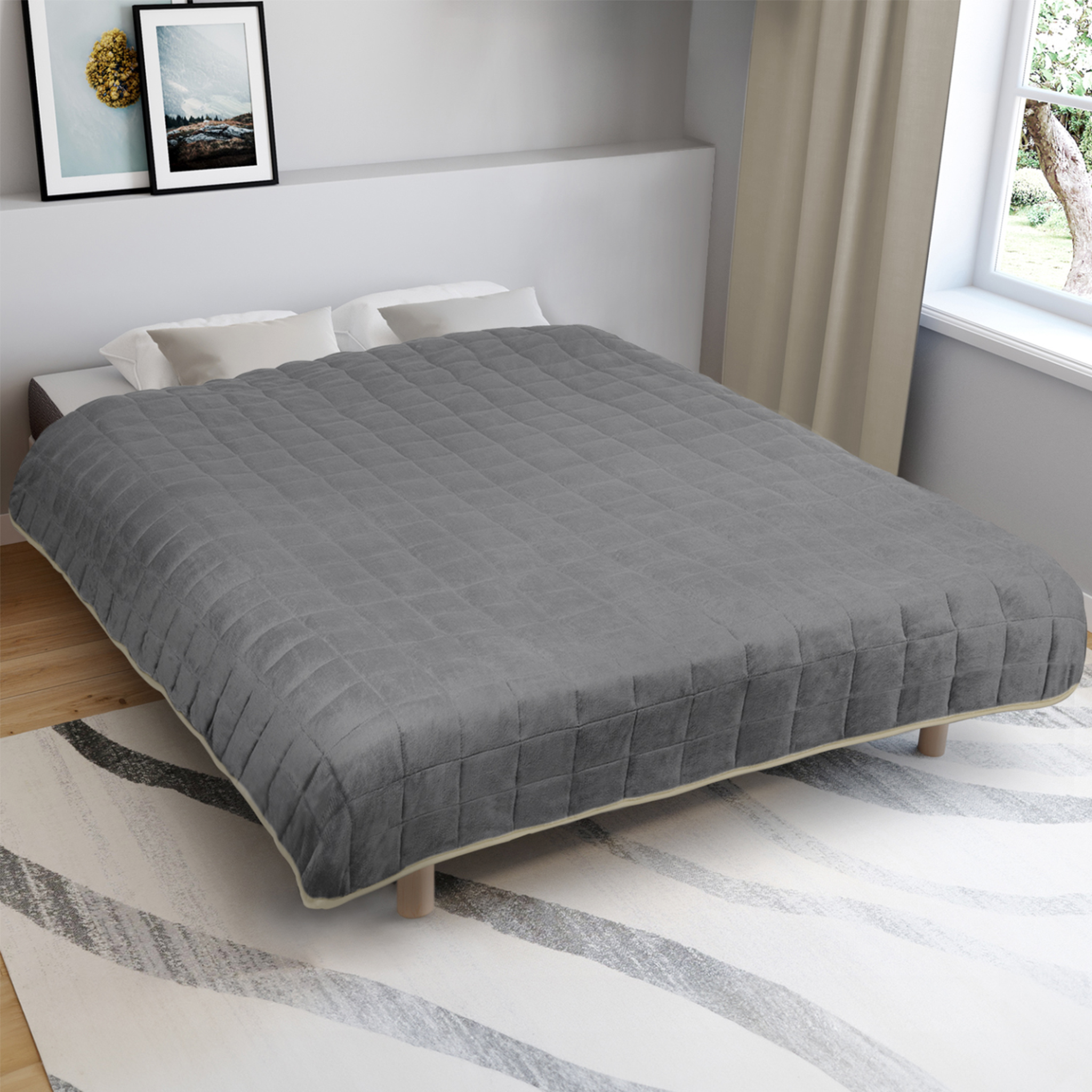 Voir la diapositive 2 : ID MARKET Couverture lestée 150x200 cm celeste bicolore gris et crème 7 kg