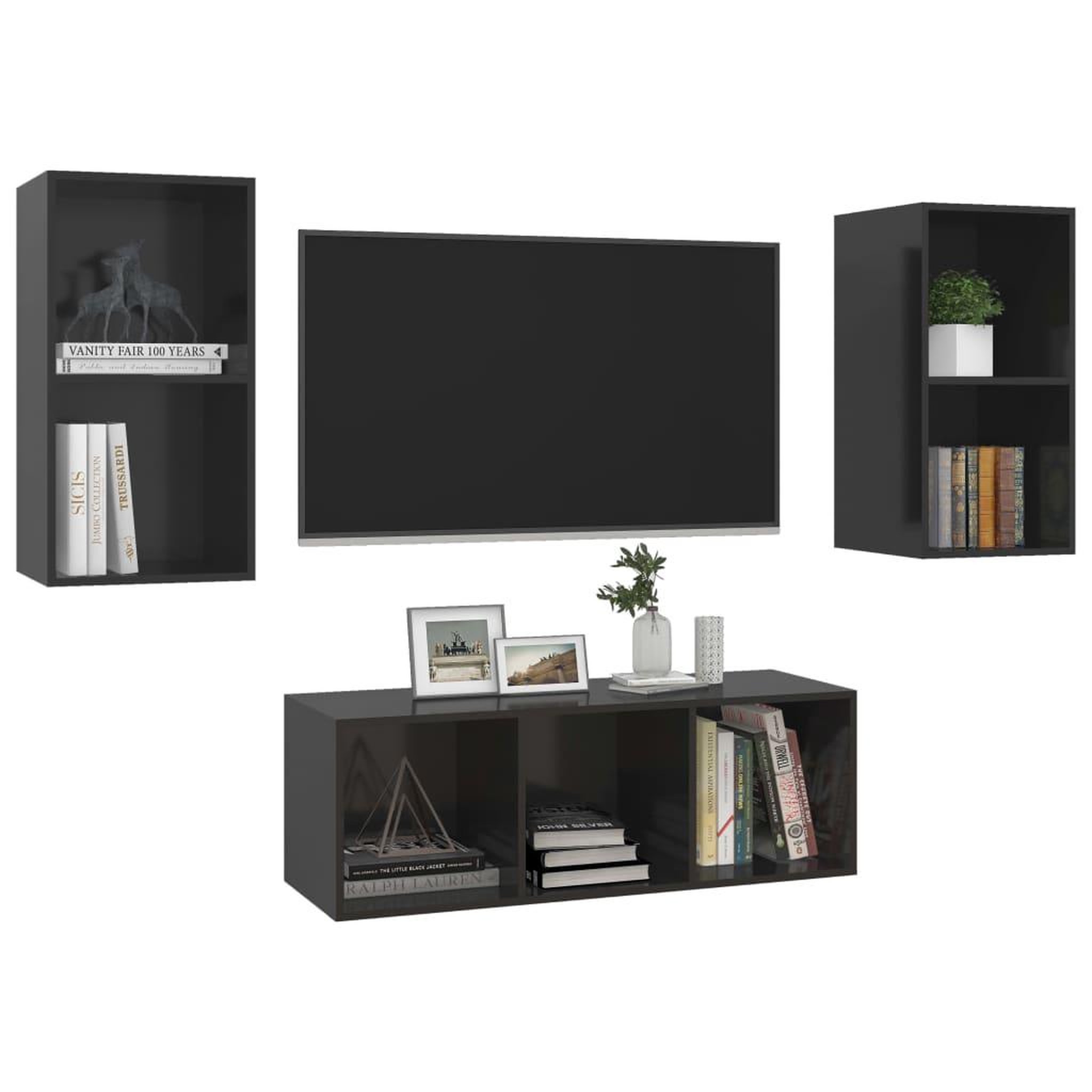 Voir la diapositive 3 : VIDAXL Ensemble de meubles TV 3 pcs Noir brillant Bois d'ingenierie