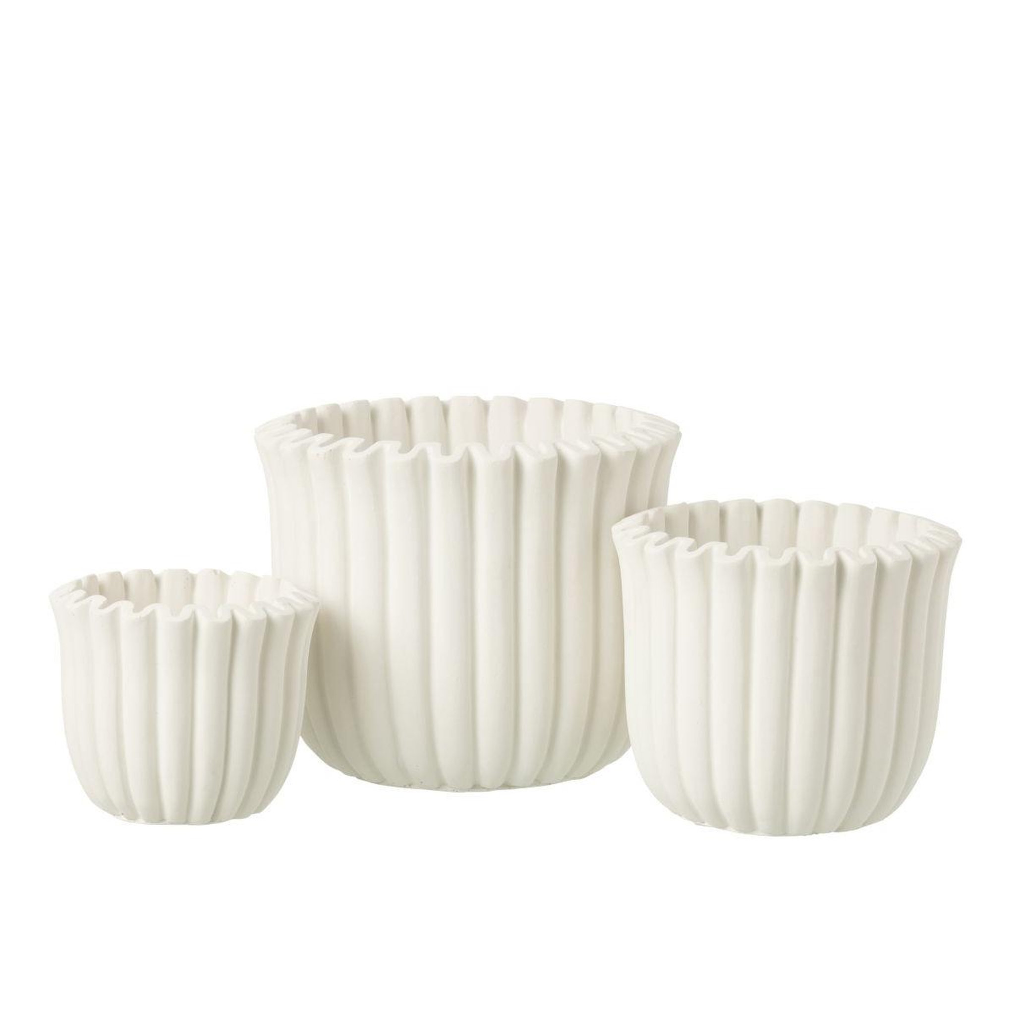 Voir la diapositive 2 : J-LINE Cache-pot côtelé en ciment  mitch  19cm blanc