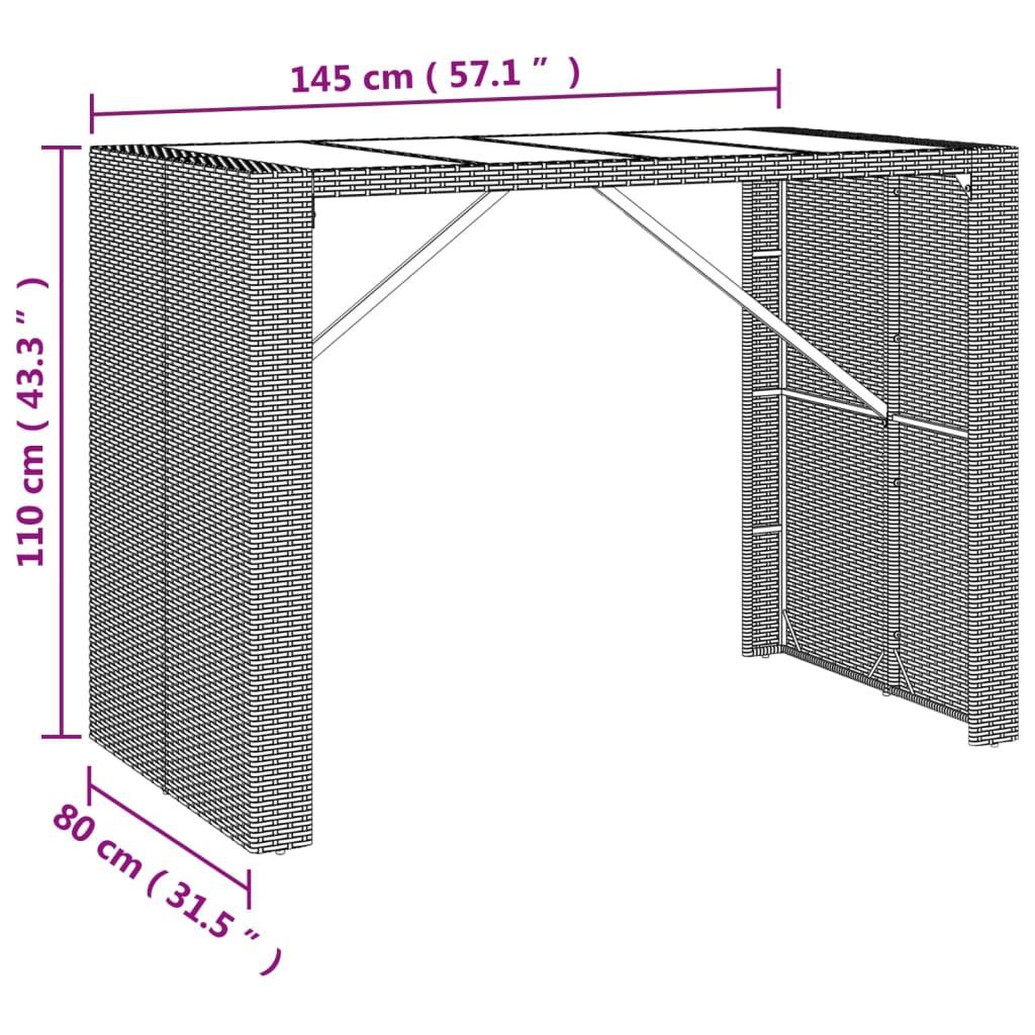 Voir la diapositive 6 : VIDAXL Table de bar et dessus en verre marron 145x80x110 cm poly rotin