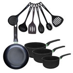 Fackelmann Set de 1 poêle 24 cm, 3 casseroles antiadhésives céramique 16, 18 et 20 cm et 6 ustensiles Fackelmann Brandao