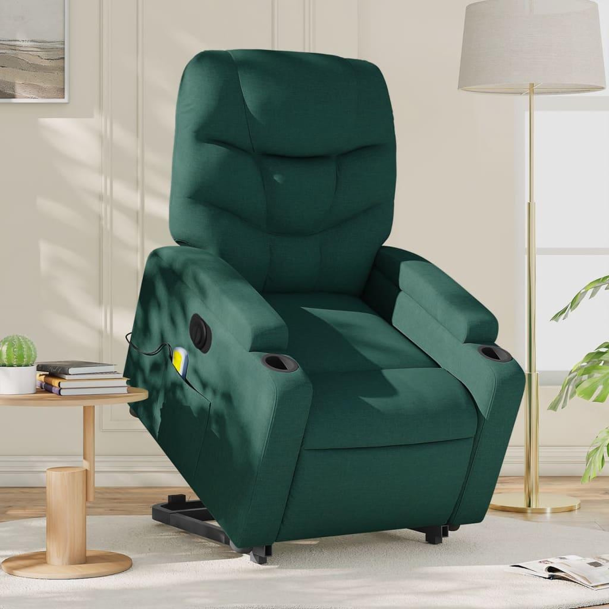 VIDAXL Fauteuil inclinable de massage electrique Vert fonce Tissu