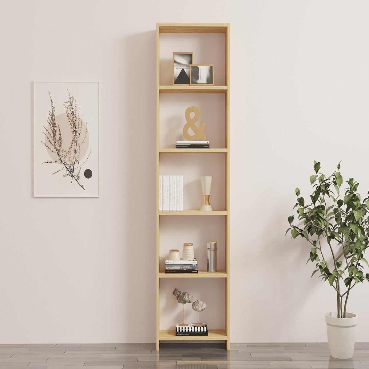 Habitat et Jardin Bibliothèque en bois  New  - 50 x 19 x 160 cm - Chêne