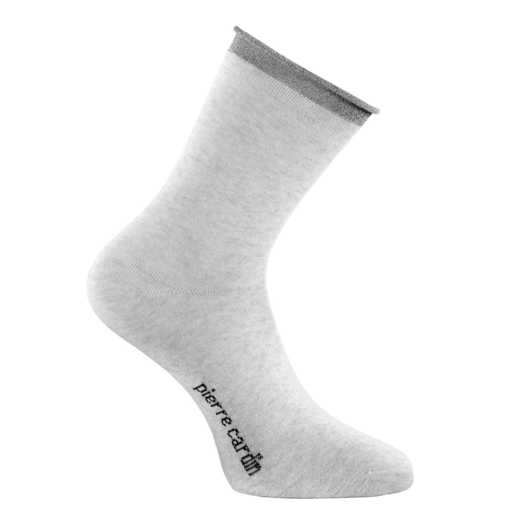 Voir la diapositive 3 : PIERRE CARDIN 6 paires de chaussettes chinées et fil lurex femme hand made silver