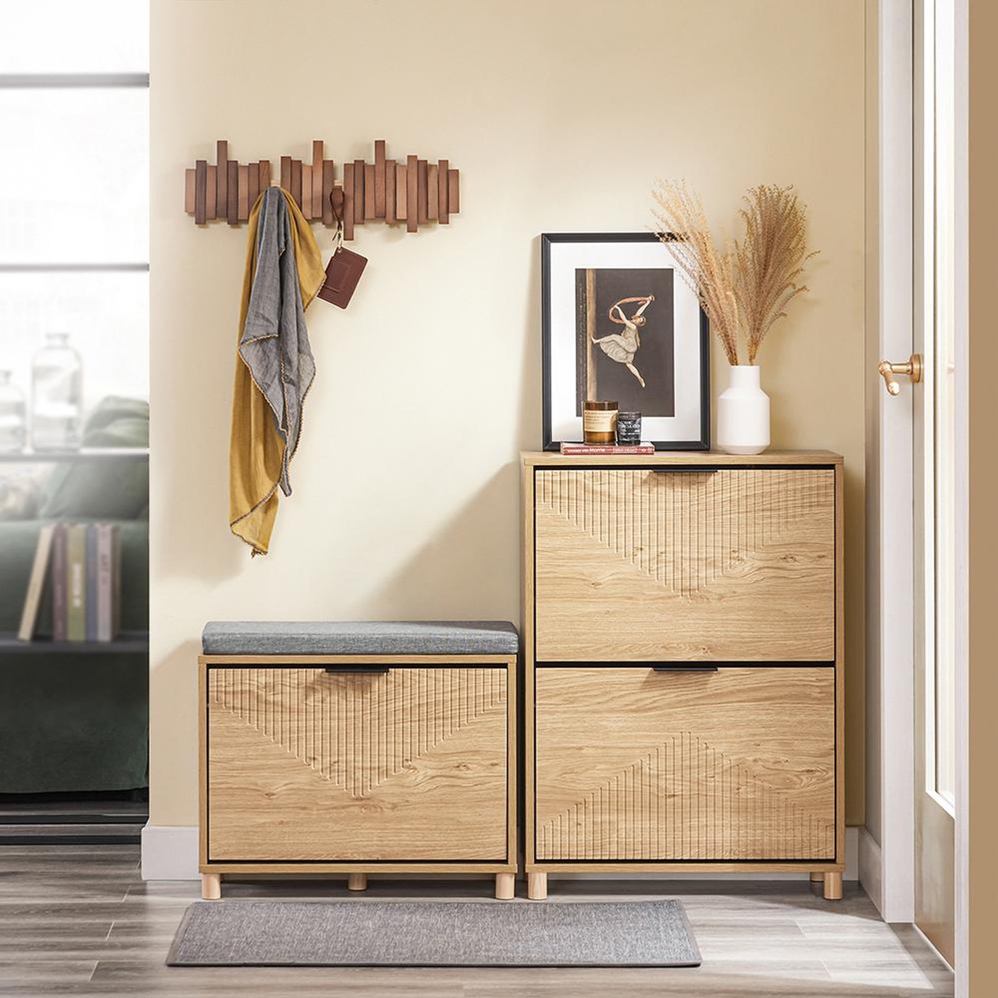 Voir la diapositive 2 : SOBUY SoBuy - Meuble À Chaussures 2 portes - Chêne Clair - 60x24x83cm - Nordique - FSR200-II-N