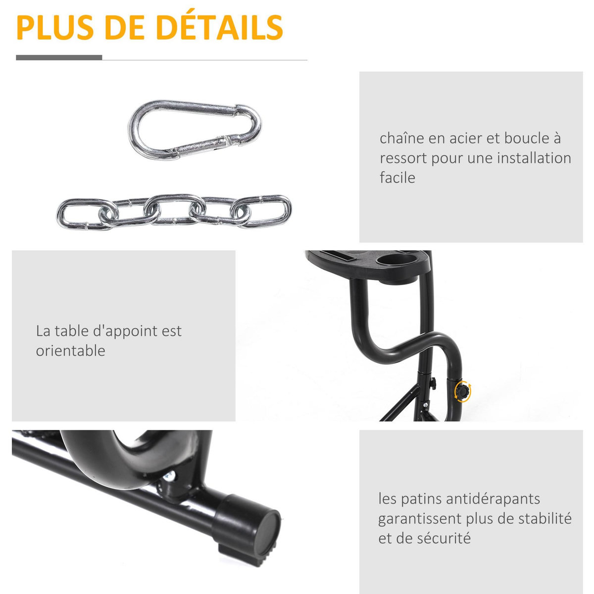 OUTSUNNY Support pour fauteuil suspendu - pied fauteuil suspendu - tablette réglable incluse - charge max. recommandée 120 Kg