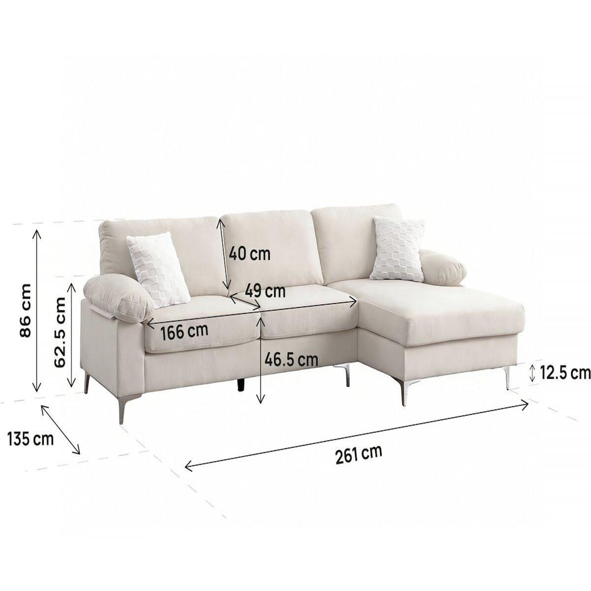 Habitat et Jardin Canapé d'angle droit en tissu chenille  Jade  - 3 places - Beige