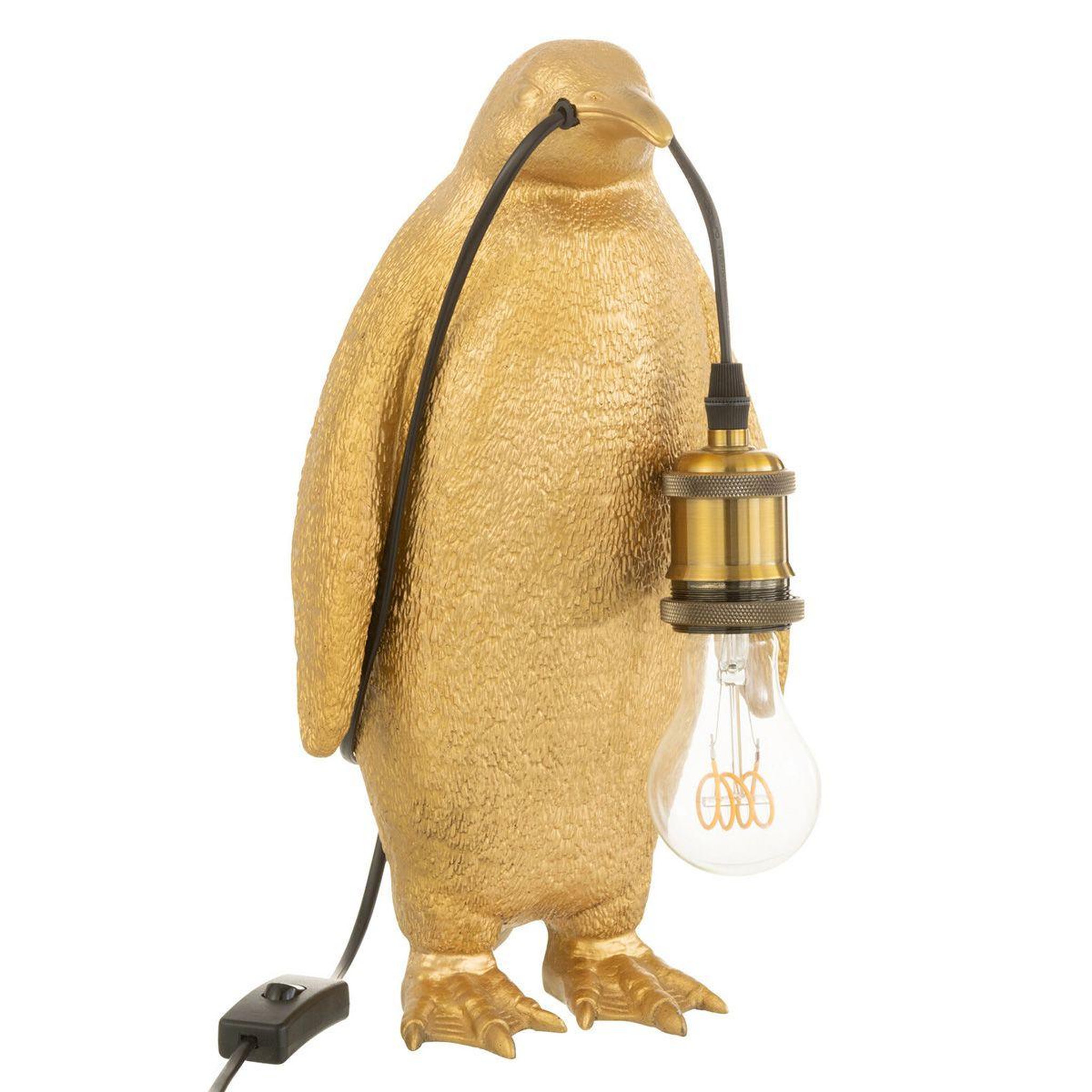 J-LINE Lampe à poser en résine  pingouin  35cm or