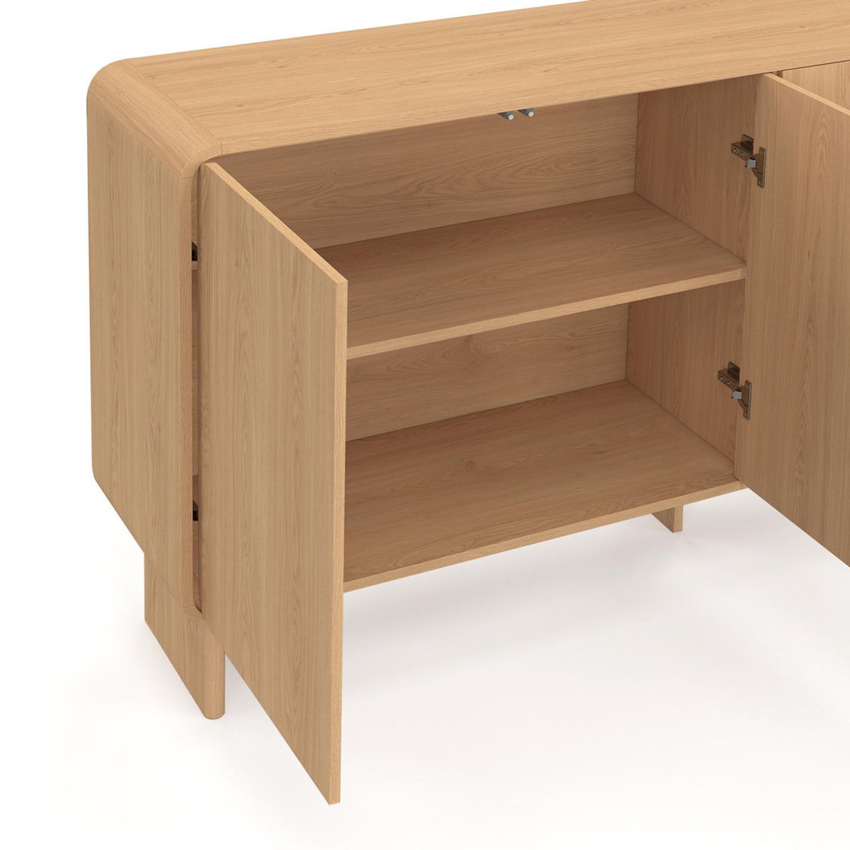 ID MARKET Buffet 160 cm CAPUCINE XXL 4 portes façon hêtre design arrondi