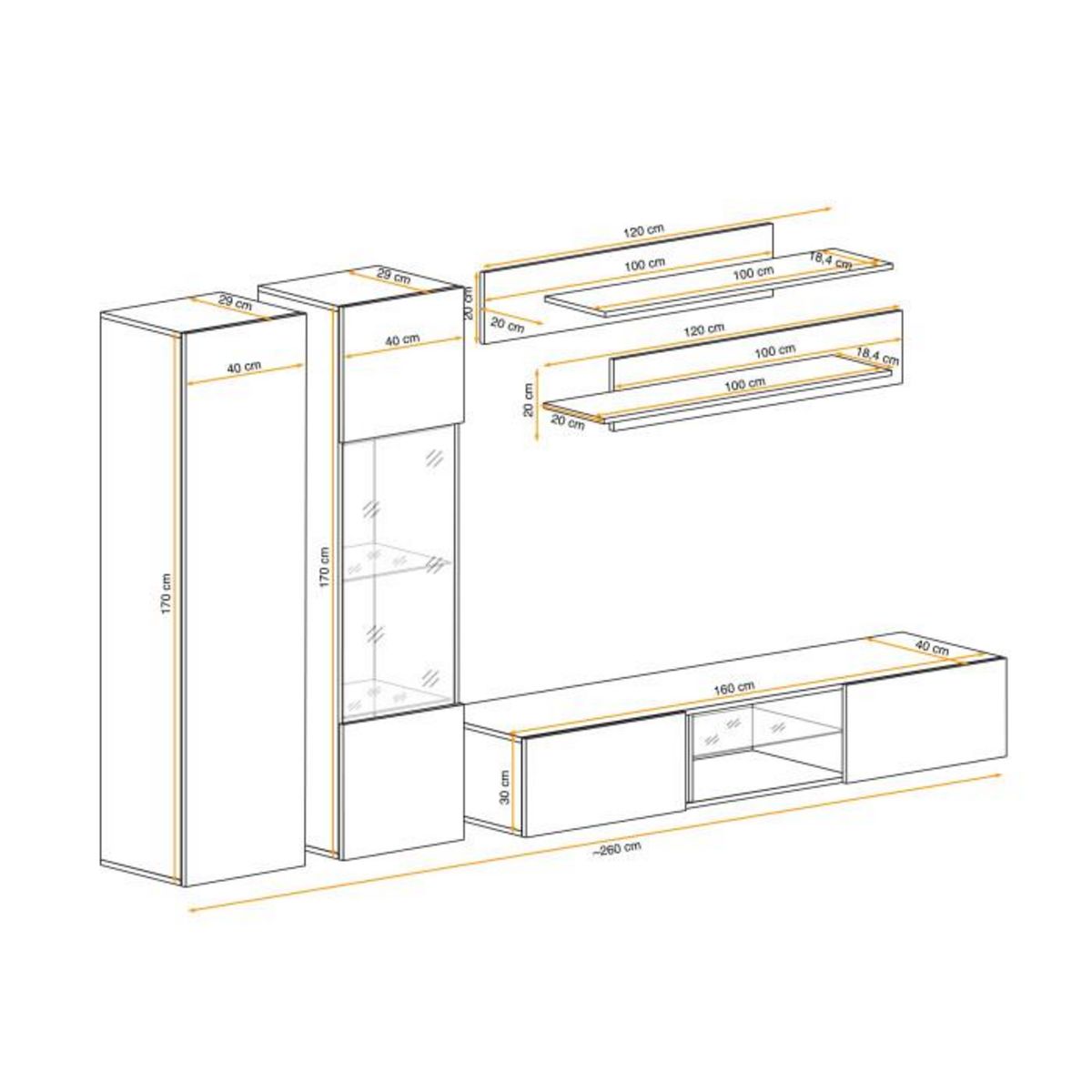 Paris Prix Meuble TV Mural Design  Fly XXII  260cm Blanc