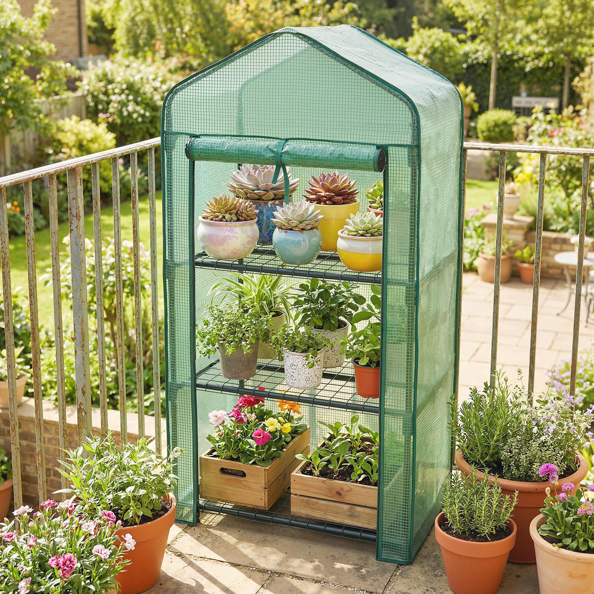 Voir la diapositive 6 : OUTSUNNY Serre de jardin balcon 3 niveaux métal thermolaqué vert PE vert