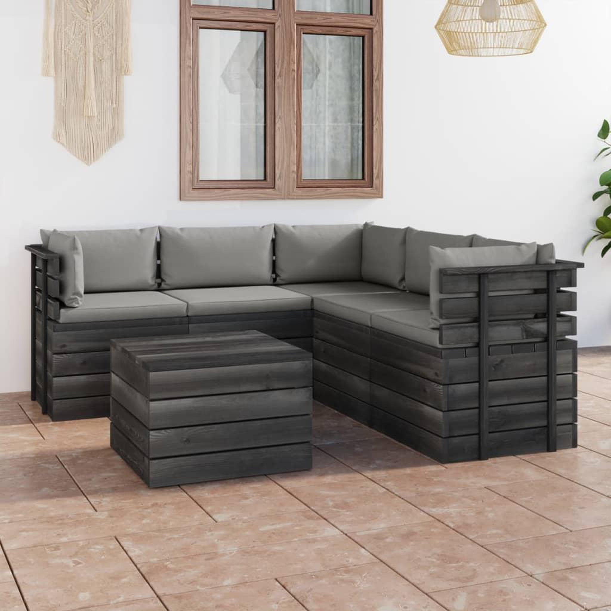 Voir la diapositive 1 : VIDAXL Salon palette de jardin 6 pcs avec coussins Bois de pin massif