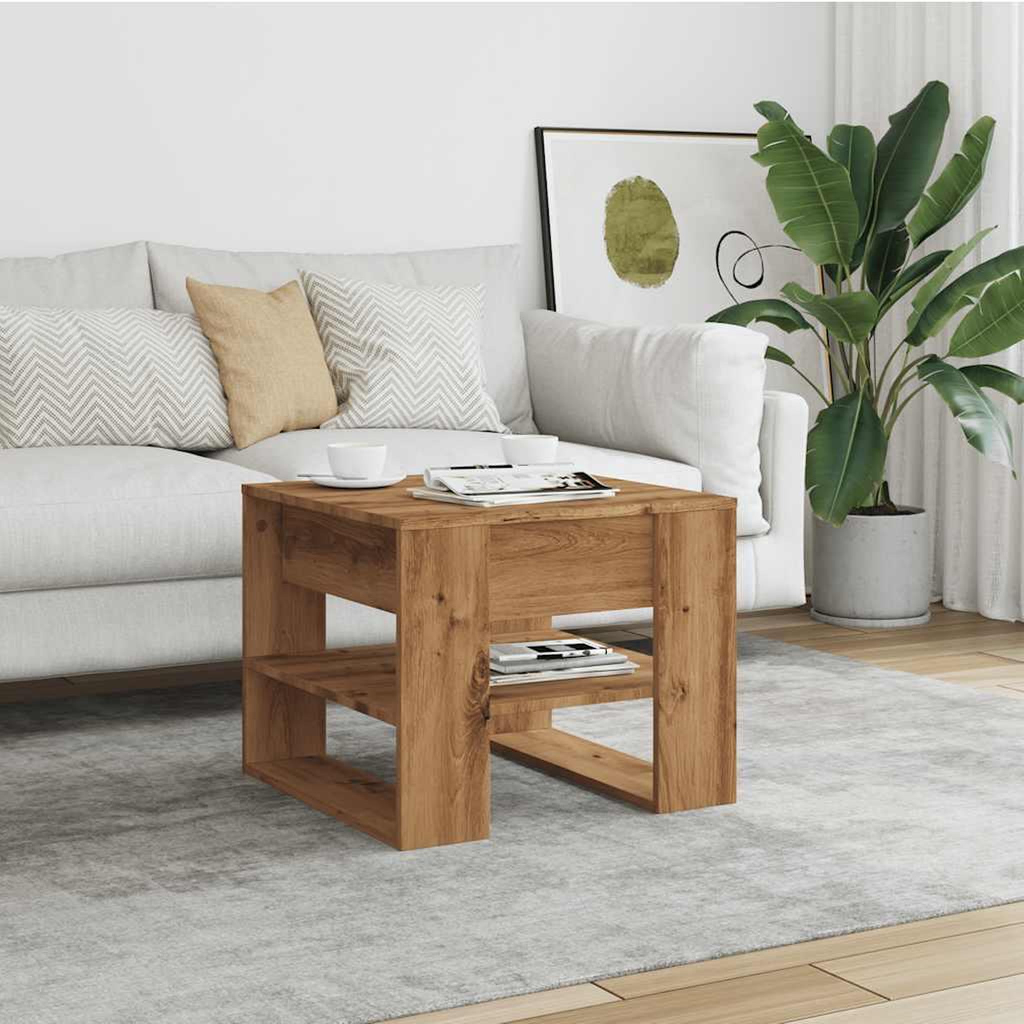 Voir la diapositive 3 : VIDAXL Table basse chene artisanal 55,5x55x45 cm bois d'ingenierie
