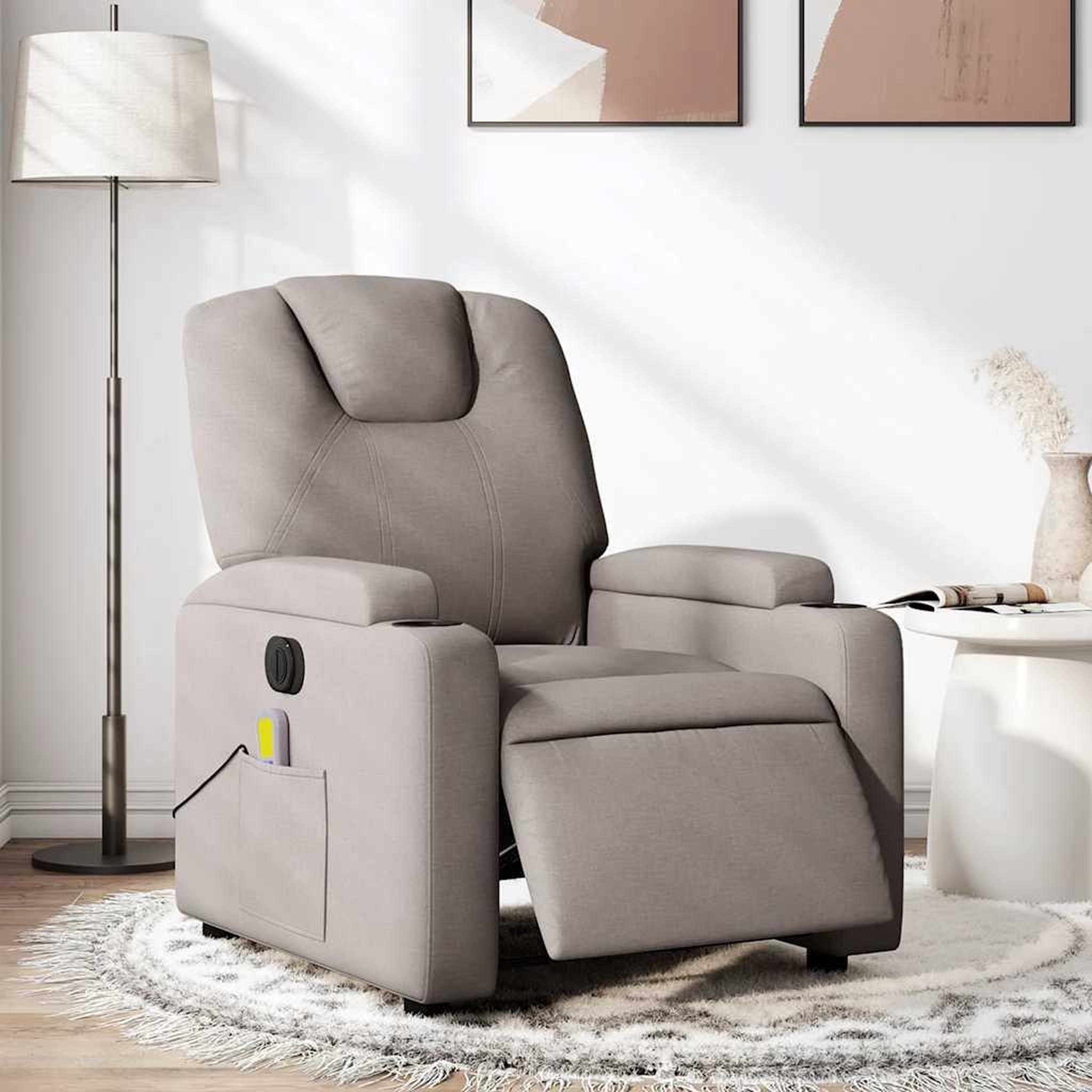 VIDAXL Fauteuil de massage inclinable electrique Taupe Tissu