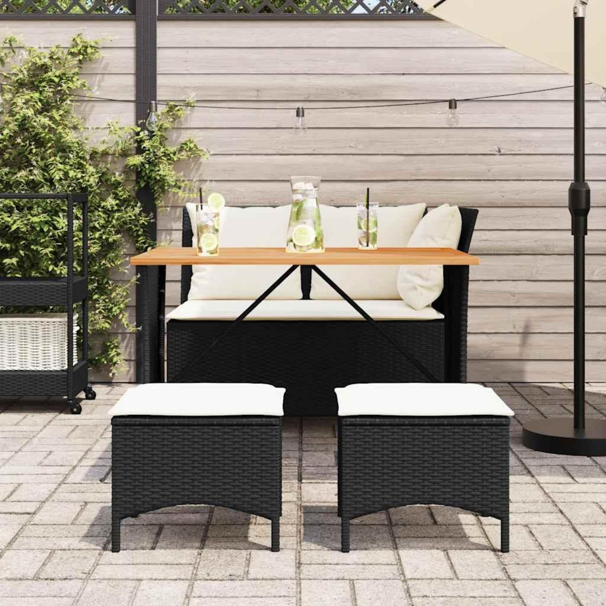 VIDAXL Ensemble a manger de jardin 4 pcs avec coussins noir