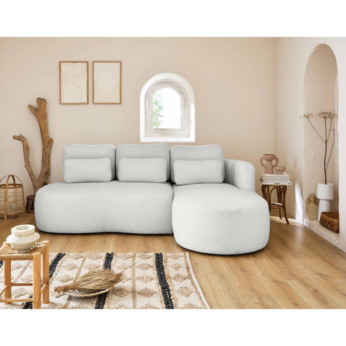 LISA DESIGN Mahina - canapé d'angle droit - 4 places - convertible avec coffre - en tissu bouclette