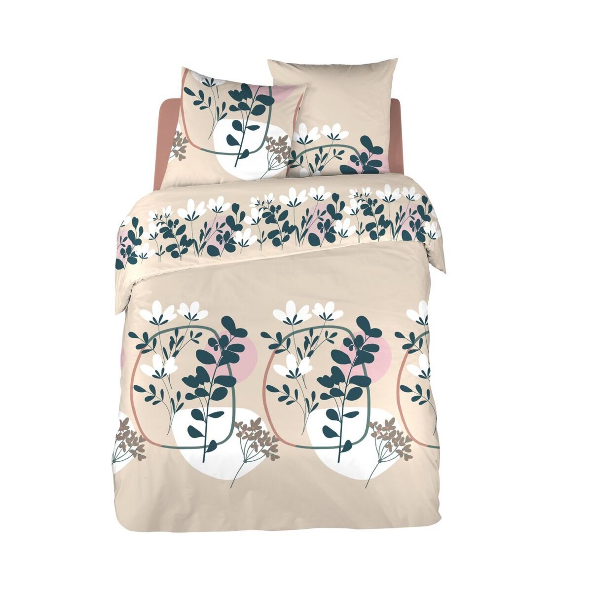 Parure housse de couette en satin de coton 70 fils motif floral