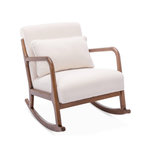 SWEEEK Fauteuil à bascule design en bois et tissu. bouclettes blanches. structure hévéa teinté noyer foncé