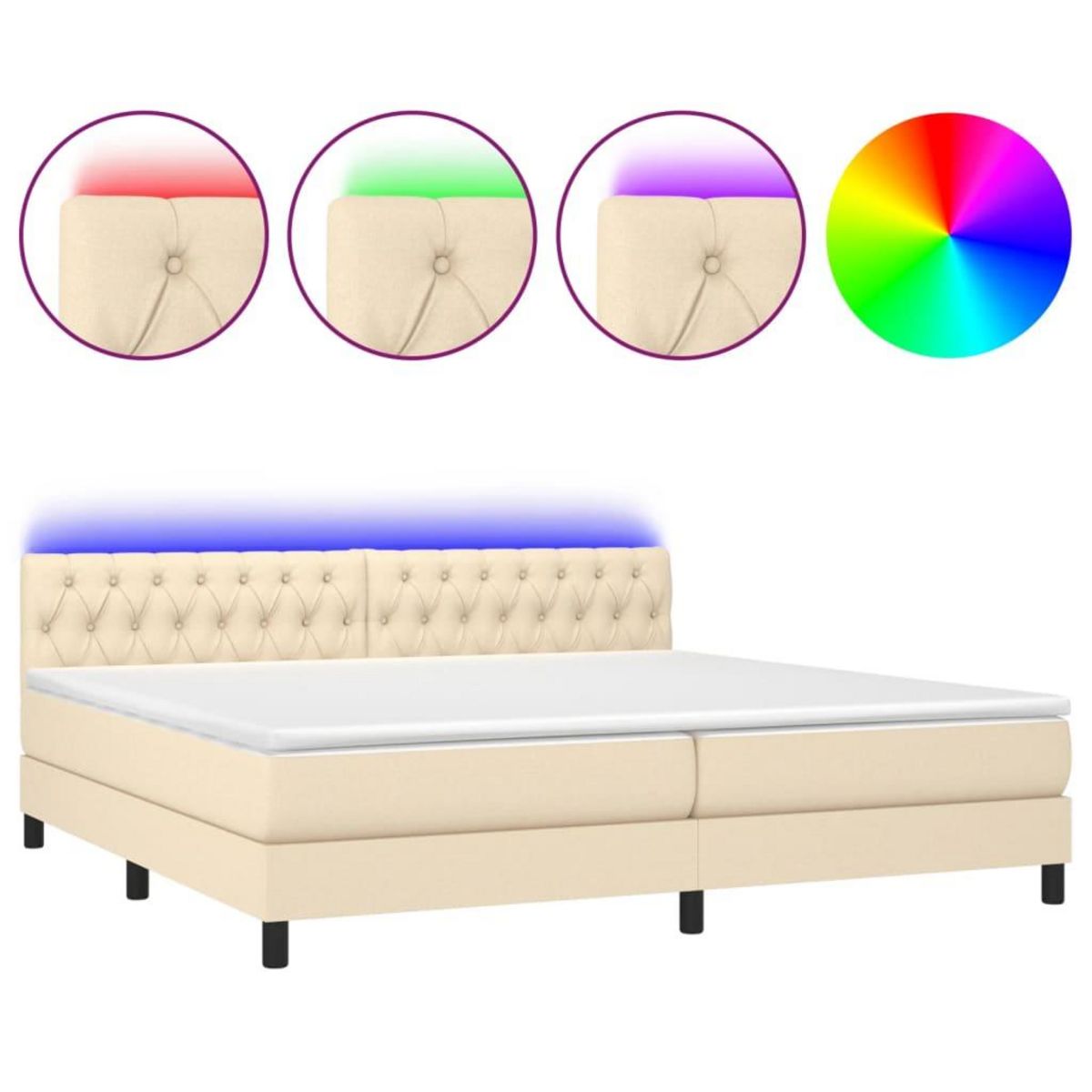 VIDAXL Sommier a lattes de lit et matelas et LED Creme 200x200cm Tissu