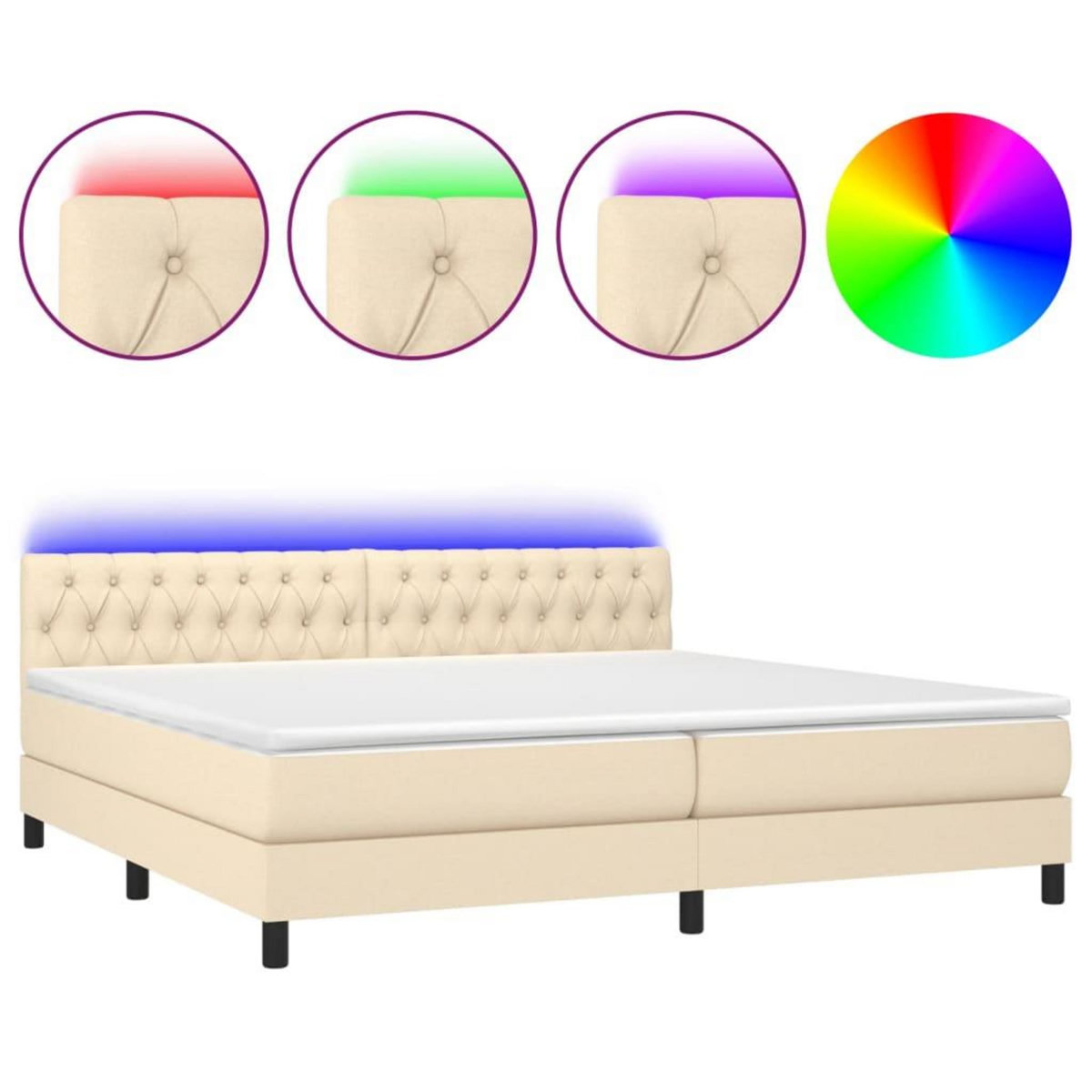 VIDAXL Sommier a lattes de lit et matelas et LED Creme 200x200cm Tissu