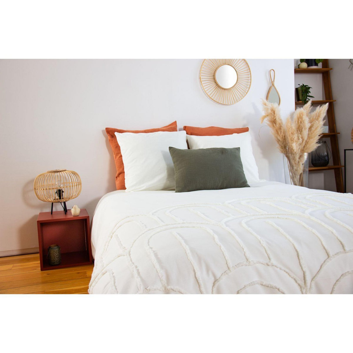 COTE DECO Parure de lit finition tufté - 100% coton lavé 52 fils/cm² - 220 x 240 cm