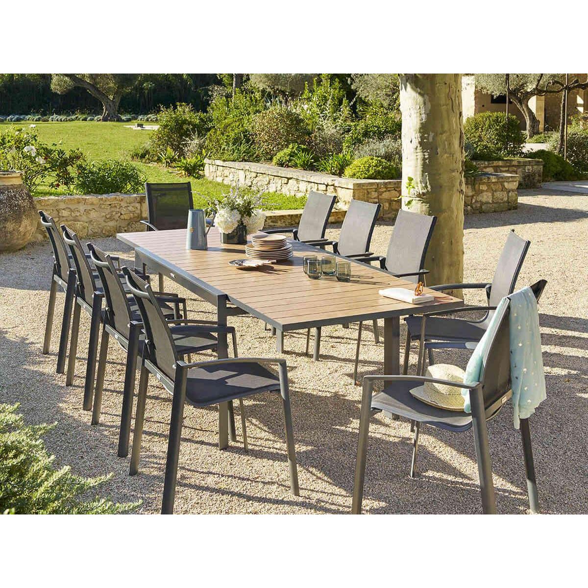 HESPERIDE Table de jardin extensible en aluminium effet bois 10 places EVASION