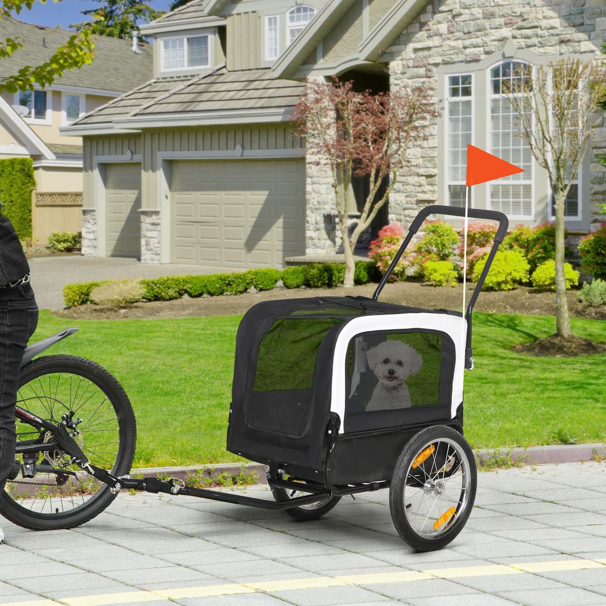 PAWHUT Remorque vélo jogger 2 en 1 pour chien - remorque à vélo pour chien - attache, drapeau, roue AV pivotante, réflecteurs - noir