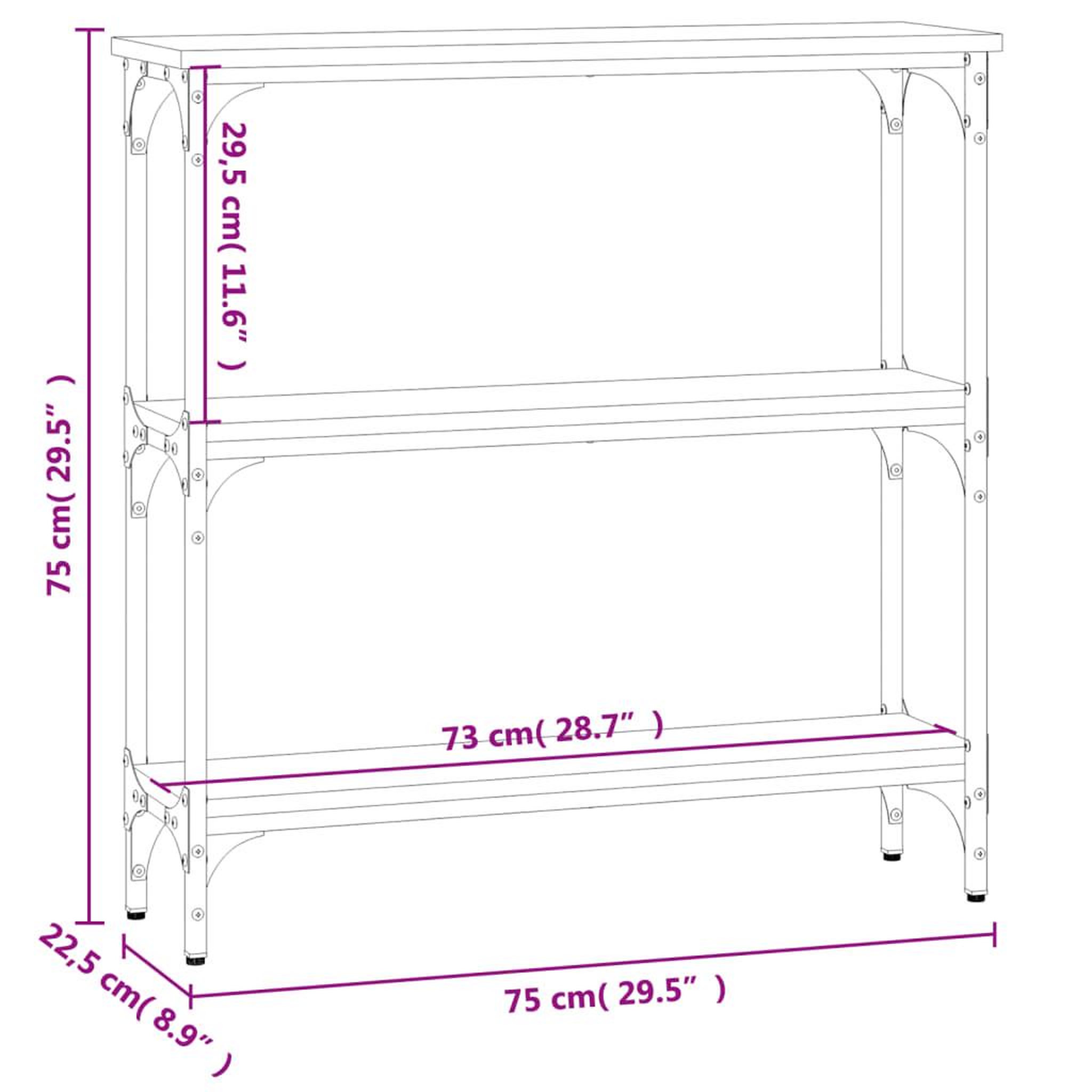 Voir la diapositive 6 : VIDAXL Table console noir 75x22,5x75 cm bois d'ingenierie