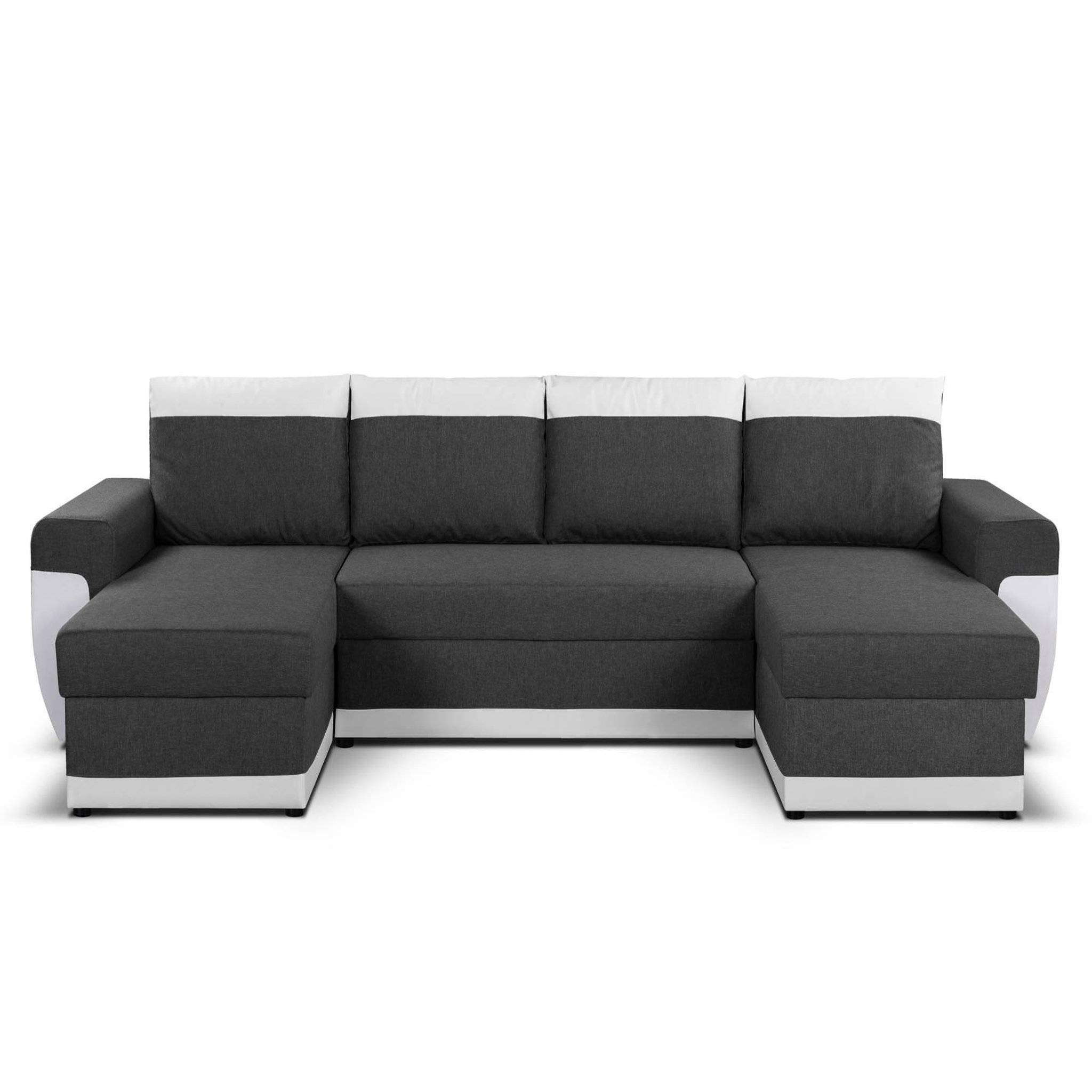 BEST MOBILIER Milan - canapé d'angle panoramique - convertible - 7 places - 2 coffres de rangement. Coloris disponibles : Bicolore