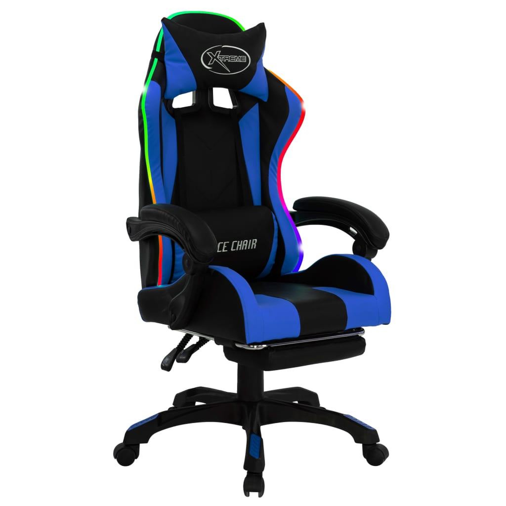 Voir la diapositive 2 : VIDAXL Fauteuil de jeux video avec LED RVB Bleu et noir Similicuir