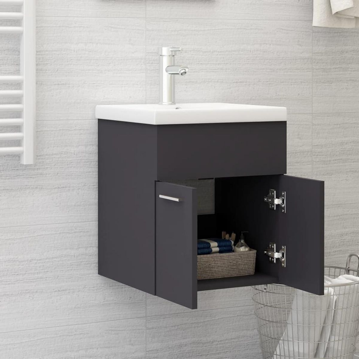 VIDAXL Armoire d'evier avec lavabo integre gris bois d'ingenierie