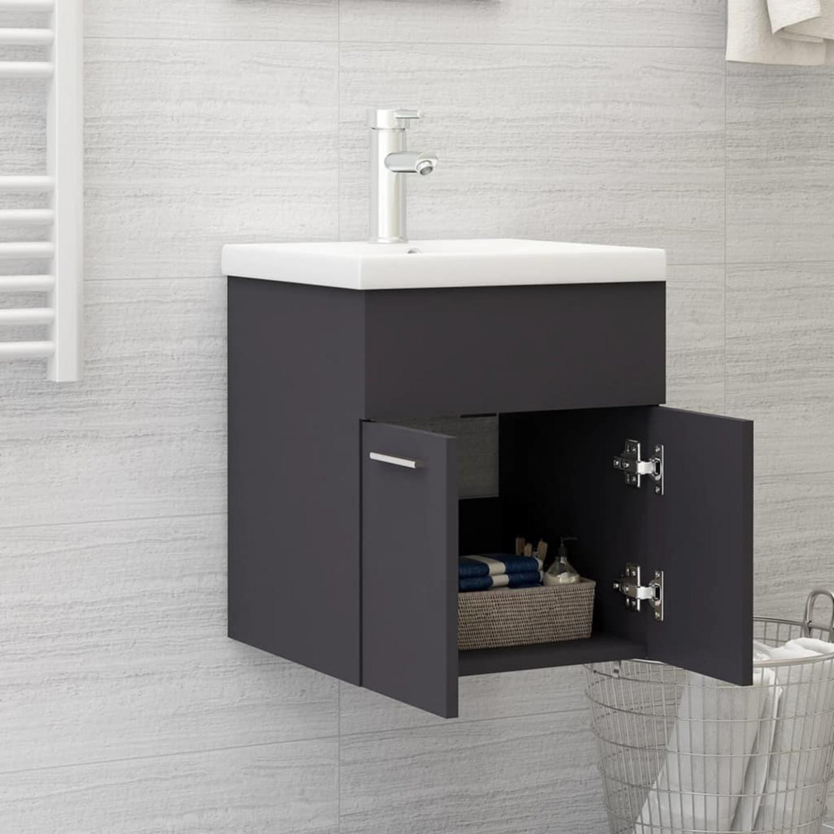 VIDAXL Armoire d'evier avec lavabo integre gris bois d'ingenierie