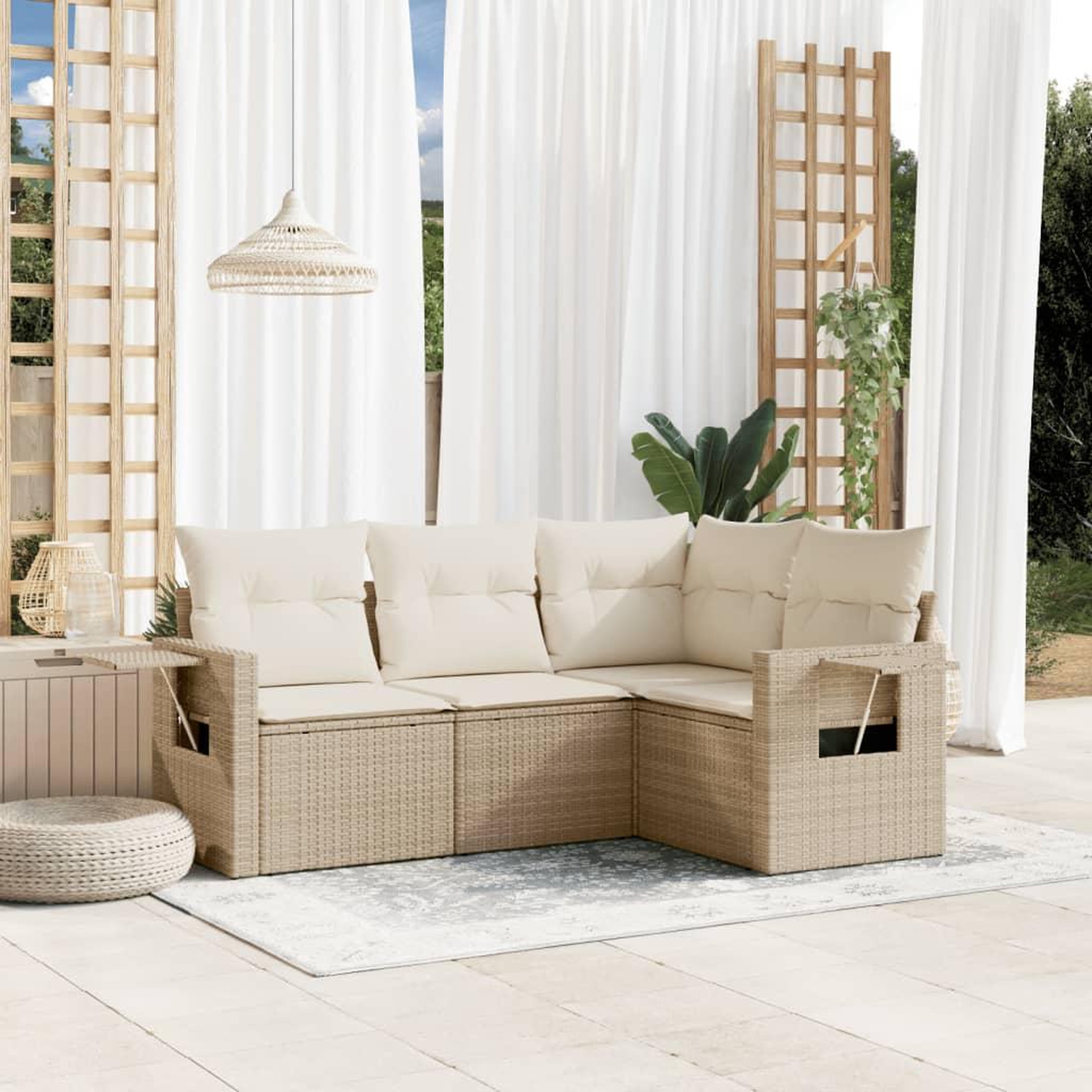 VIDAXL Salon de jardin avec coussins 4 pcs beige resine tressee