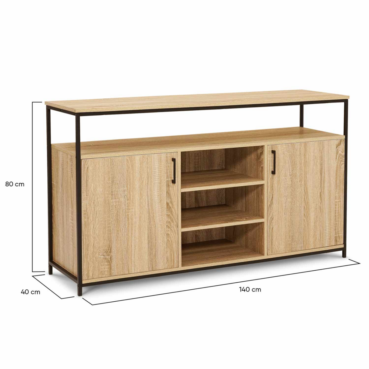 ID MARKET Buffet 140 cm DETROIT 2 portes et 3 étagères design industriel