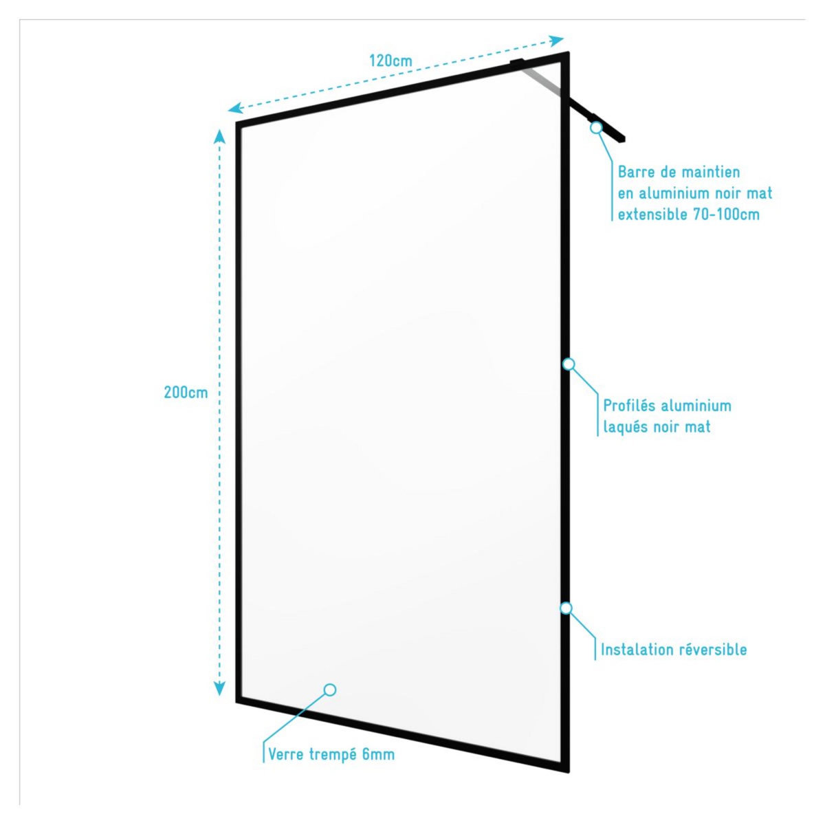 Aurlane Paroi de douche à l'italienne noir 120x200 cm - DARK EDGE 120