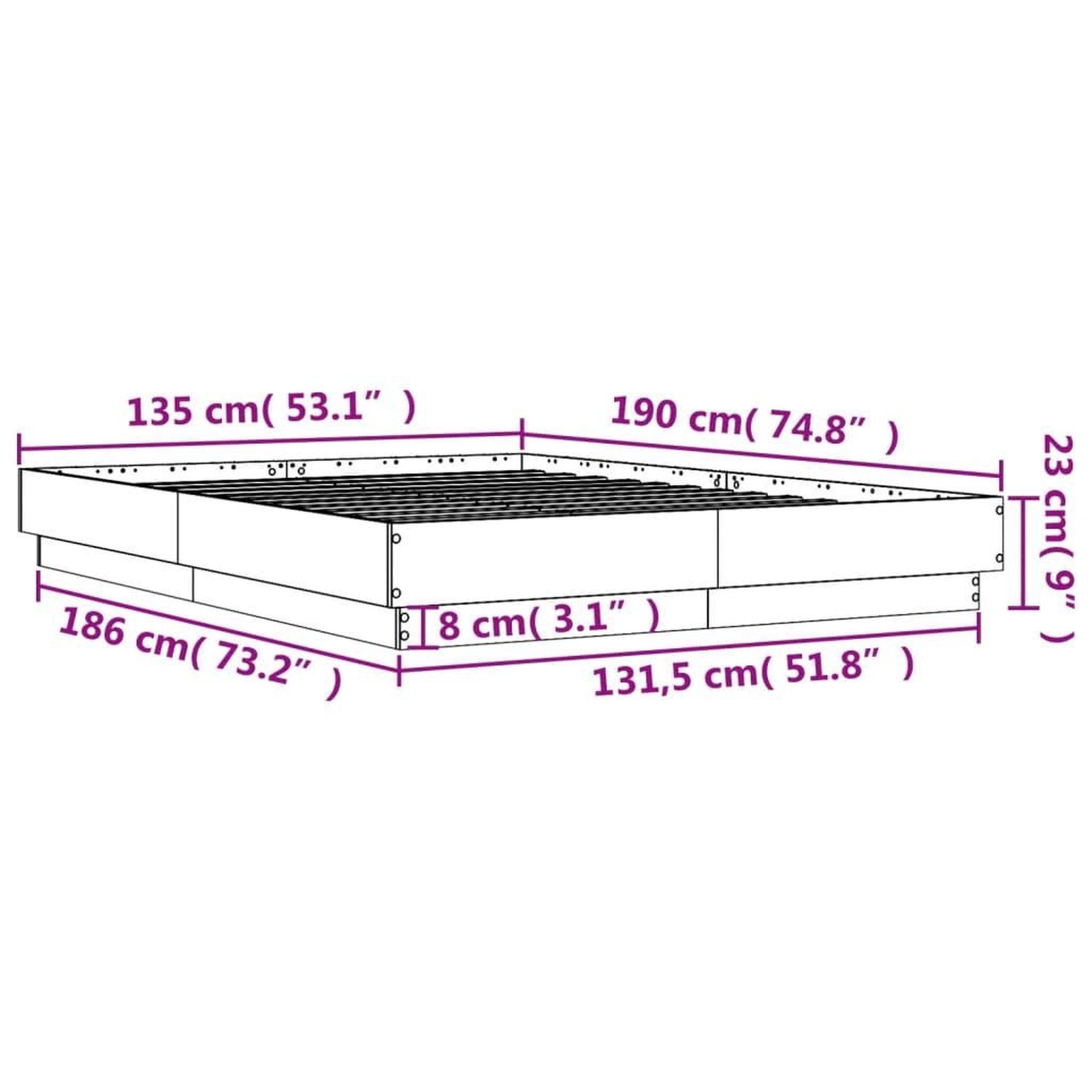 Voir la diapositive 6 : VIDAXL Cadre de lit avec LED sans matelas chene sonoma 135x190 cm