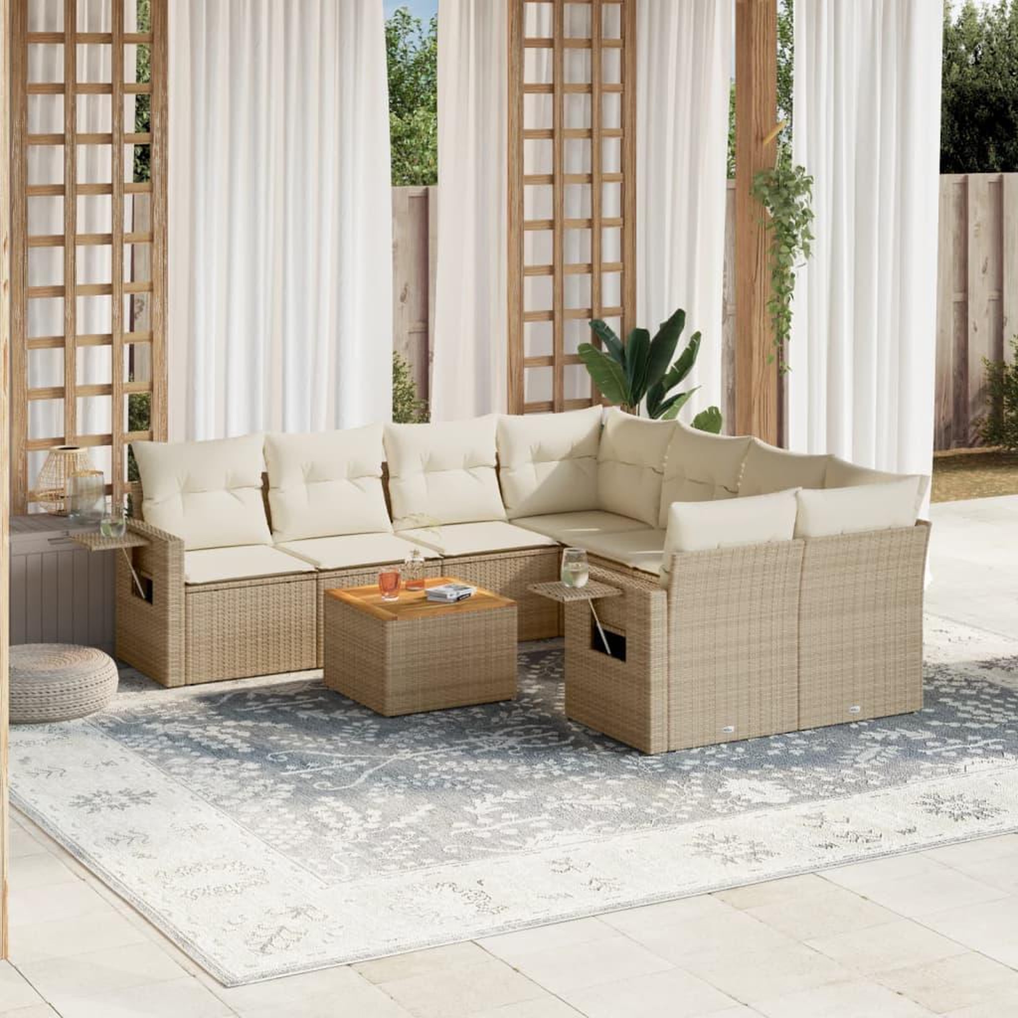 VIDAXL Salon de jardin avec coussins 9 pcs beige resine tressee