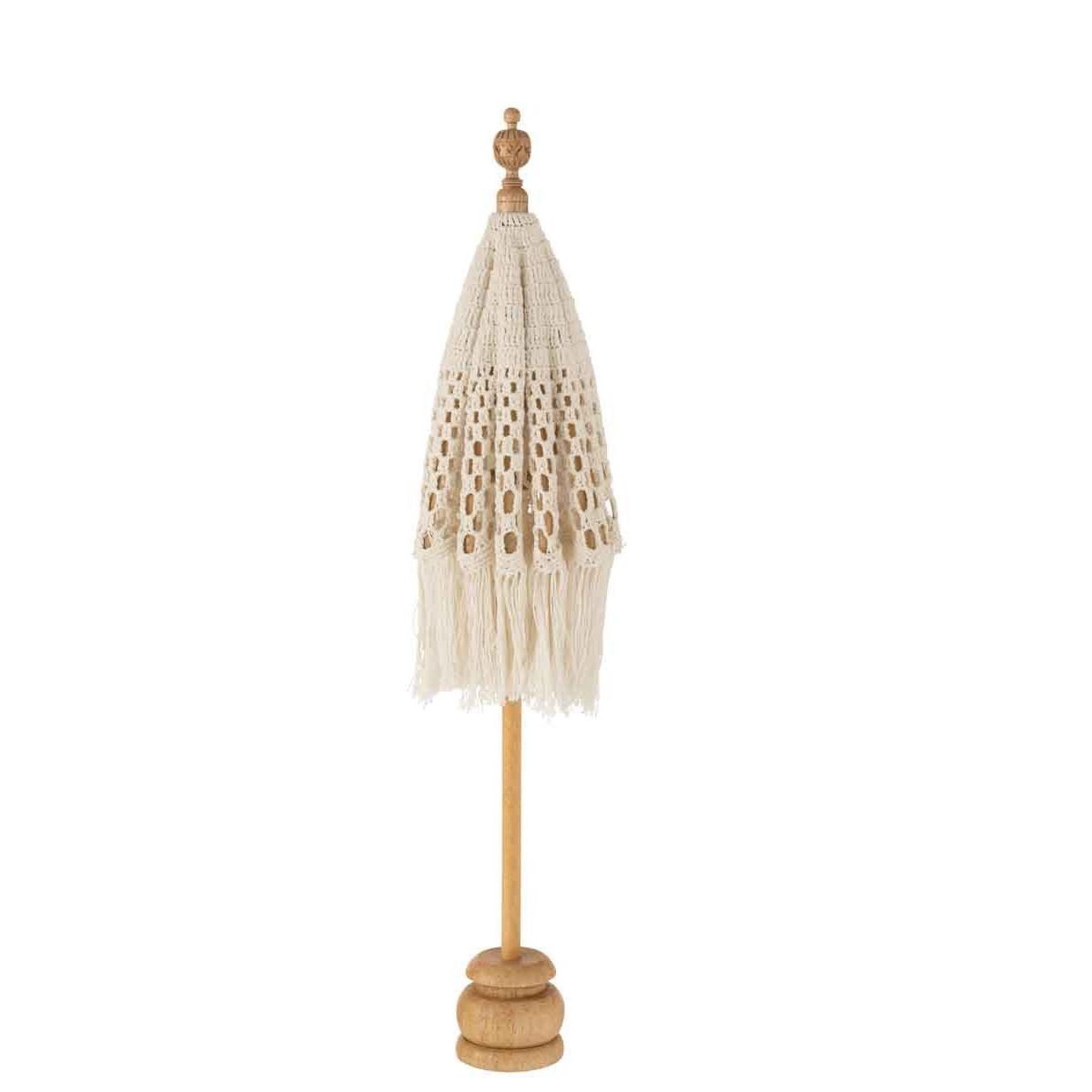 Voir la diapositive 2 : J-LINE Parasol déco sur pied  macramé  95cm blanc