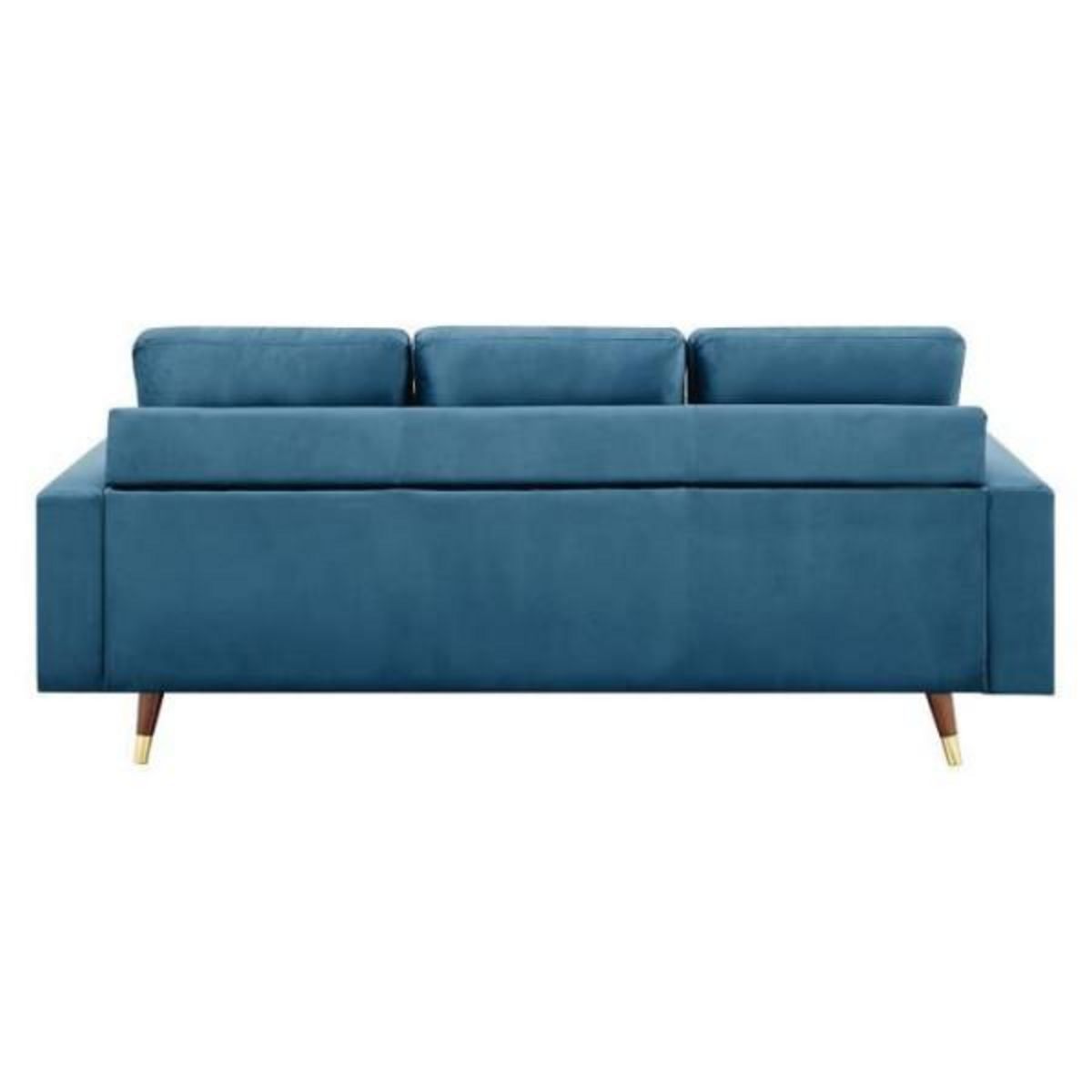 MARKET24 Canapé d'angle fixe réversible - 3 places - Tissu bleu - Pieds bois et doré - L 194 x P 139 x H 83 - NEW YORK